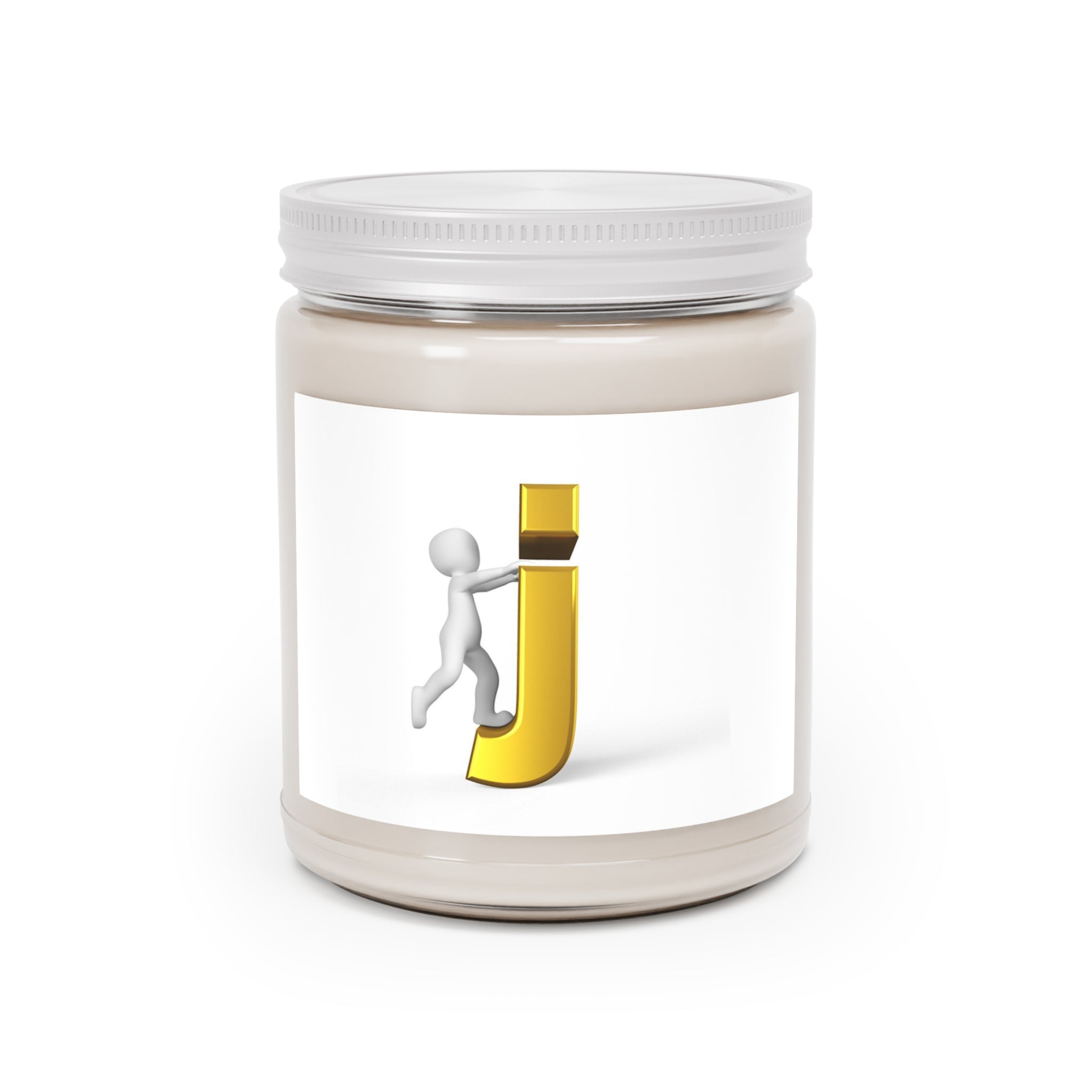 Golden Letter J Illustration Candle | 9oz Soy Jar with White Lid