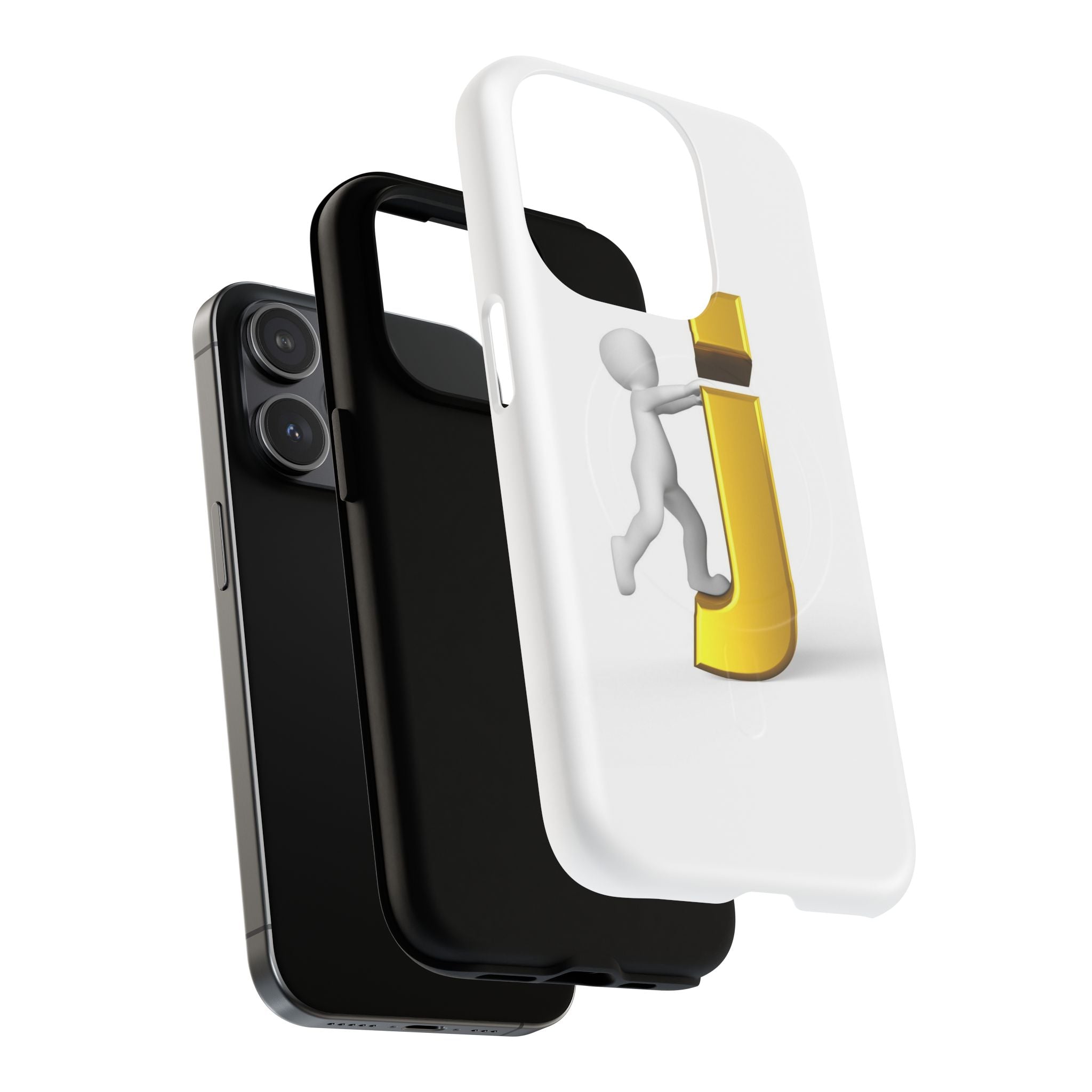3D Stick Figure Pushing Gold Letter J Phone Case | Tough Magnetic Case