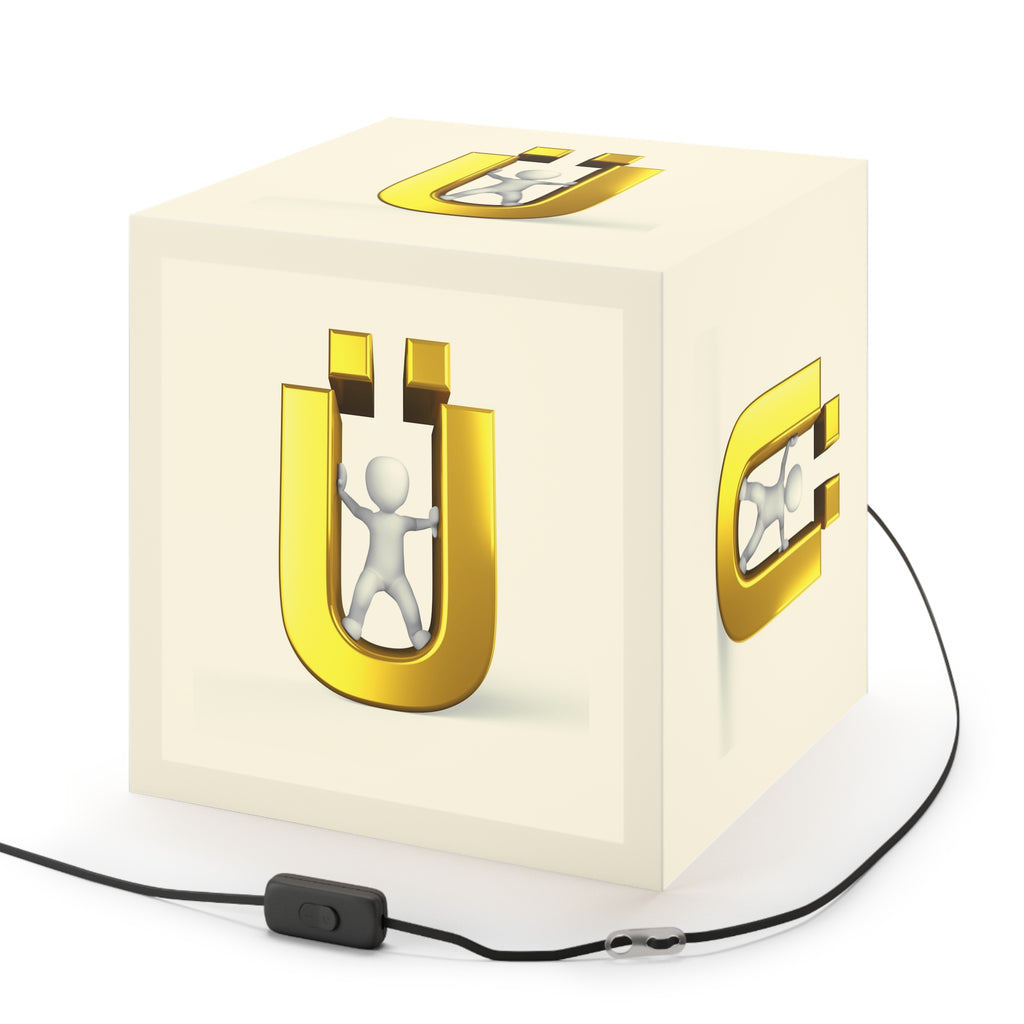 Gold Letter Ü with Figure Light Cube Lamp | Kids Room Nightlight