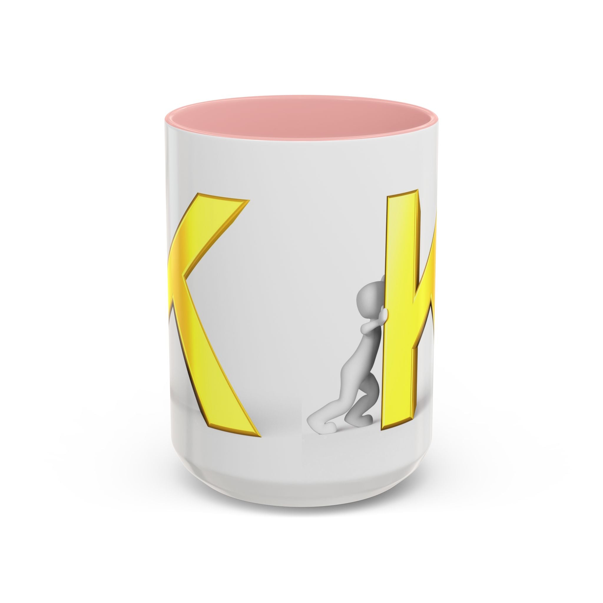 Tasse en céramique Motif Lettre K Jaune et Bonhomme Allumette | Tasse bicolore