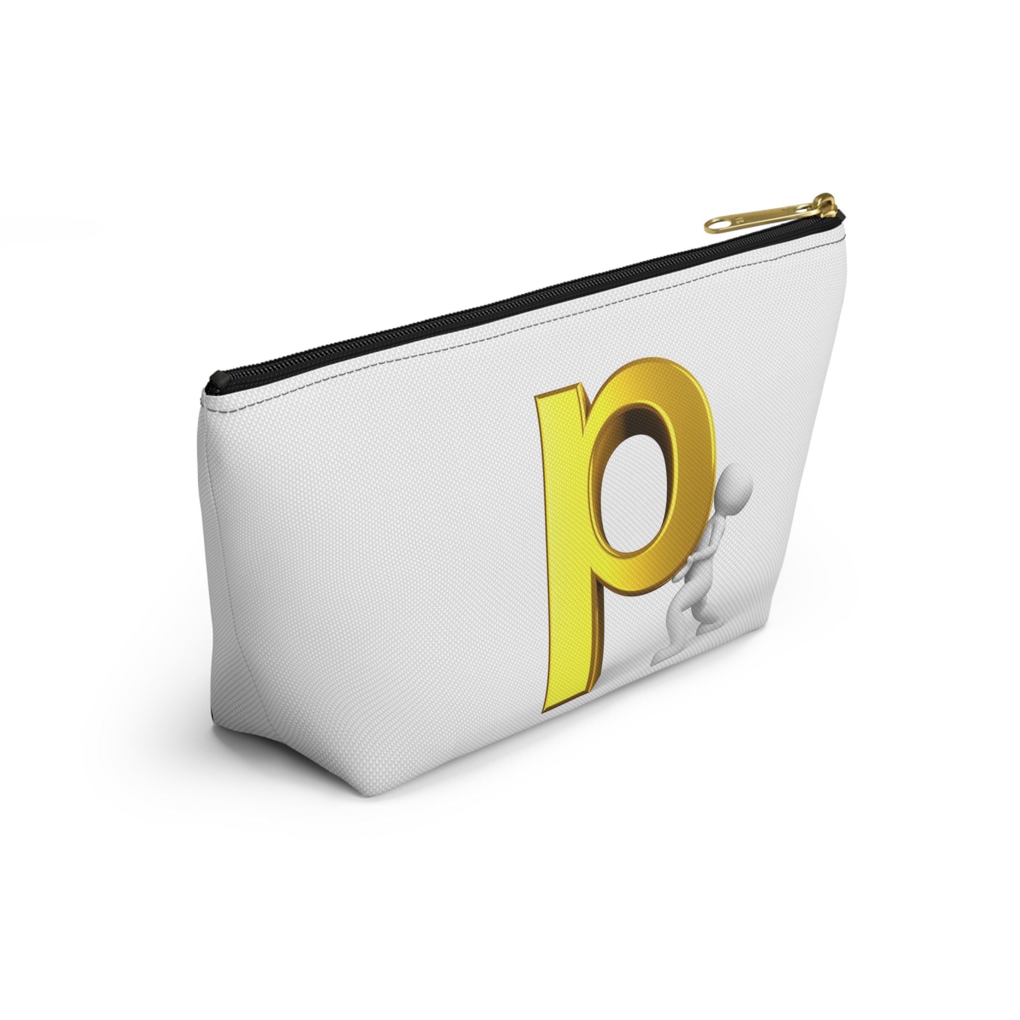 Gold Letter P Monogram Accessory Pouch | T-Bottom Zippered Cosmetic Bag
