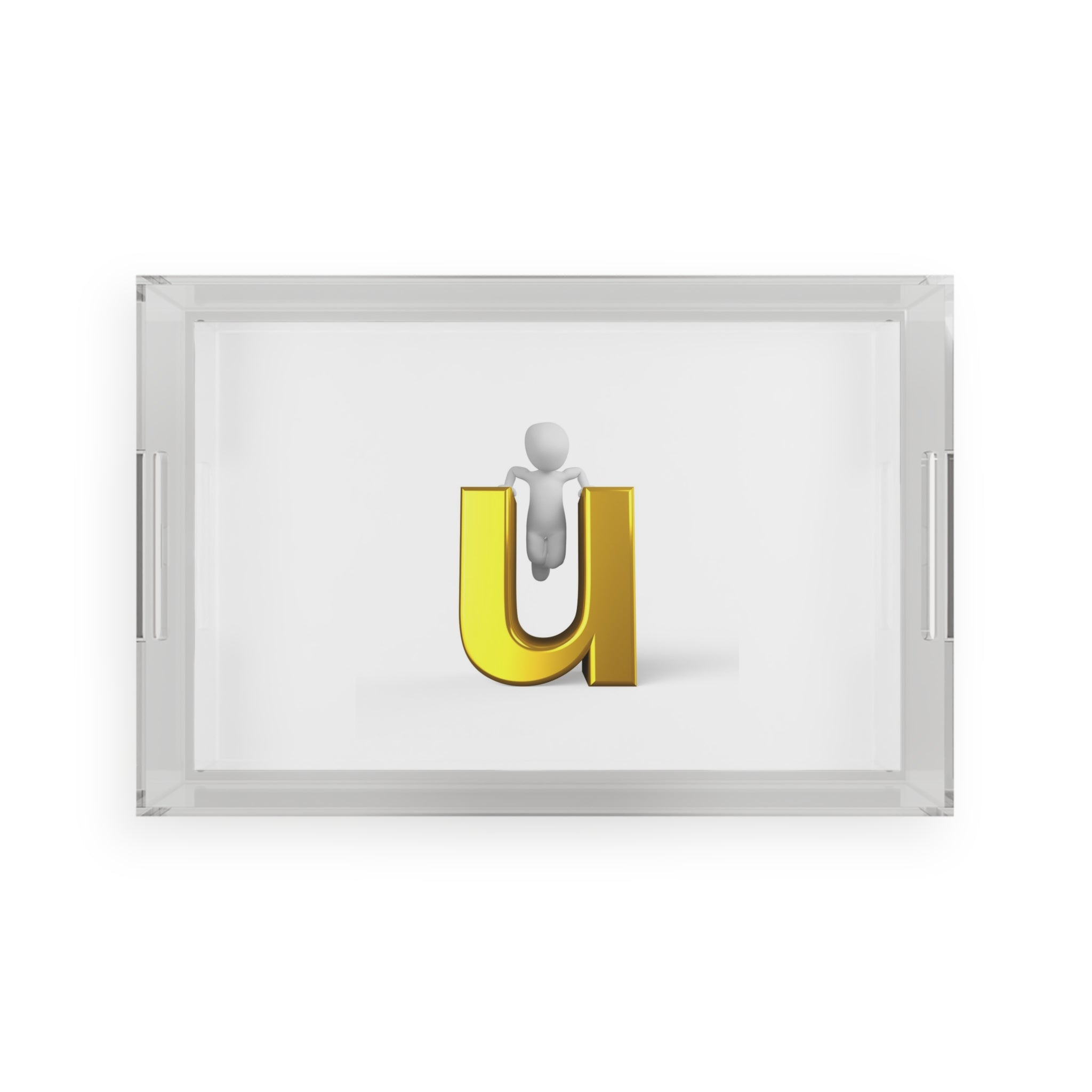 3D Gold U Letter with Figure Acrylic Serving Tray | Monogram Initial Decor