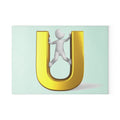 3D Figure Climbing Gold Letter U Glass Cutting Board | Monogram Initial Kitchen Decor