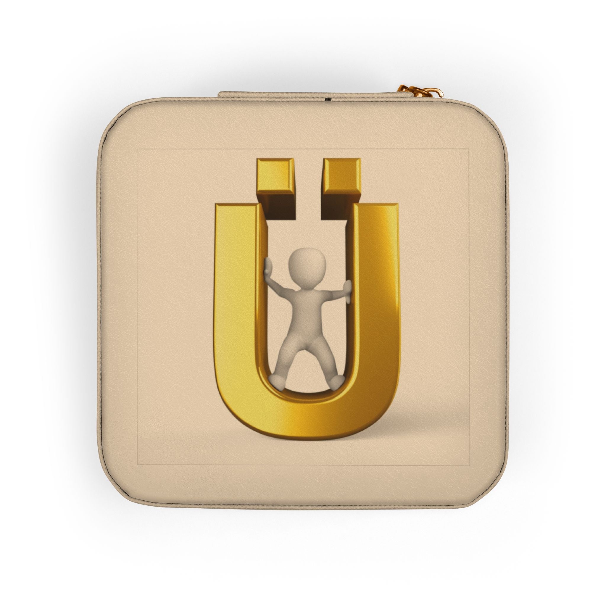 Gold Letter Ü Monogram Jewelry Travel Case | Compact Portable Organizer