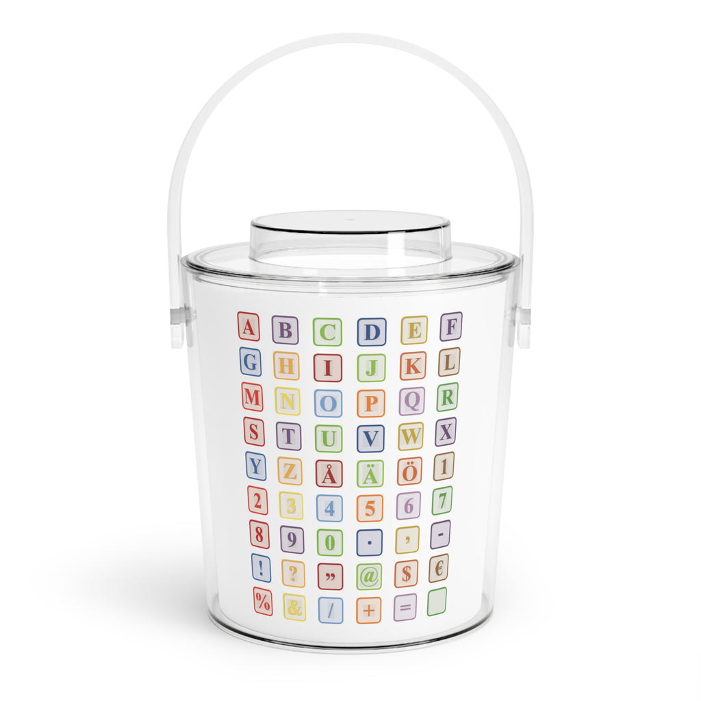 Color Block Alphabet Ice Bucket with Tongs | Retro Letter Blocks Drink Cooler