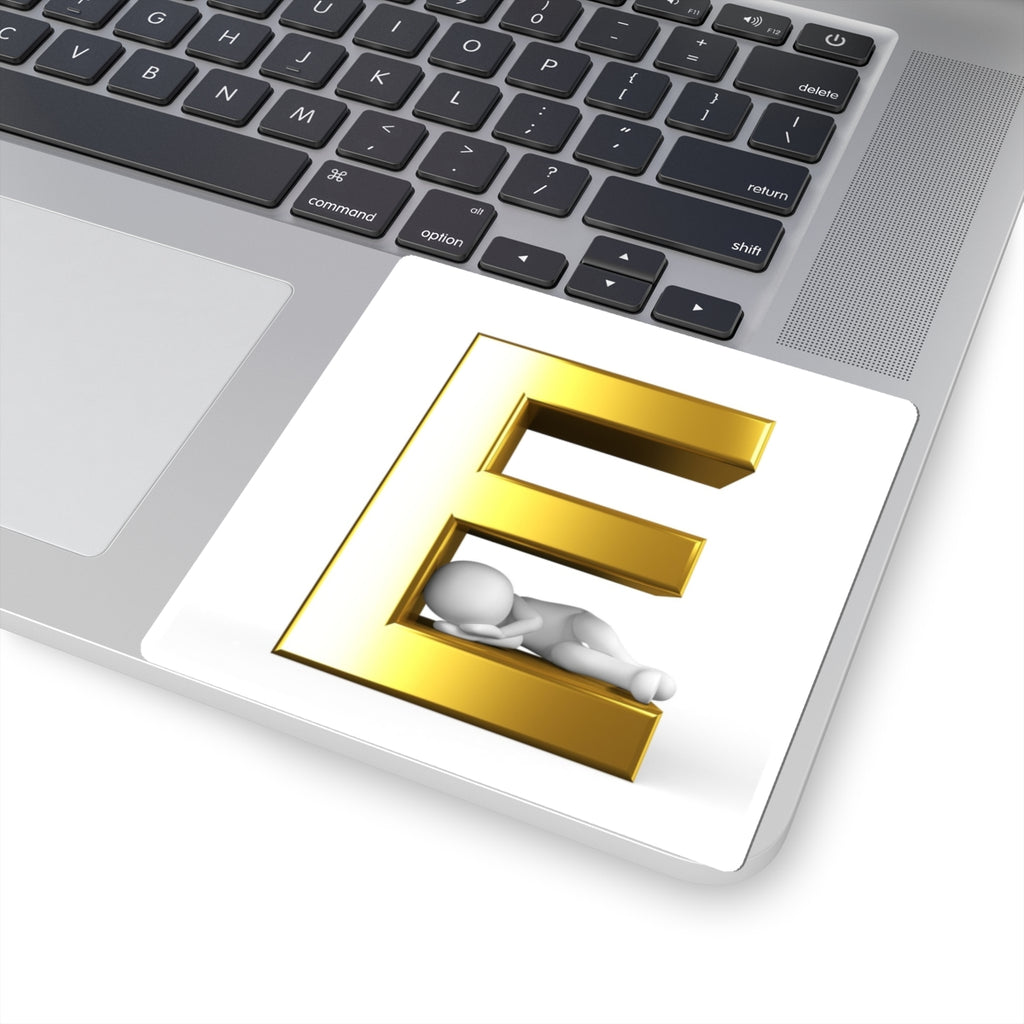 Gold 3D Letter E with Sleeping Figure Sticker