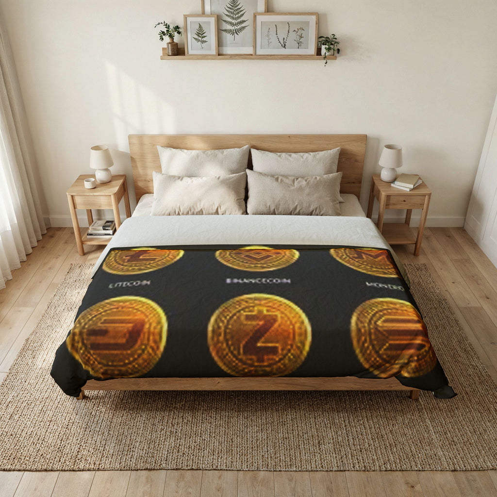 Cryptocurrency Coins Duvet Cover | Bitcoin Ethereum Ripple Litecoin Monero
