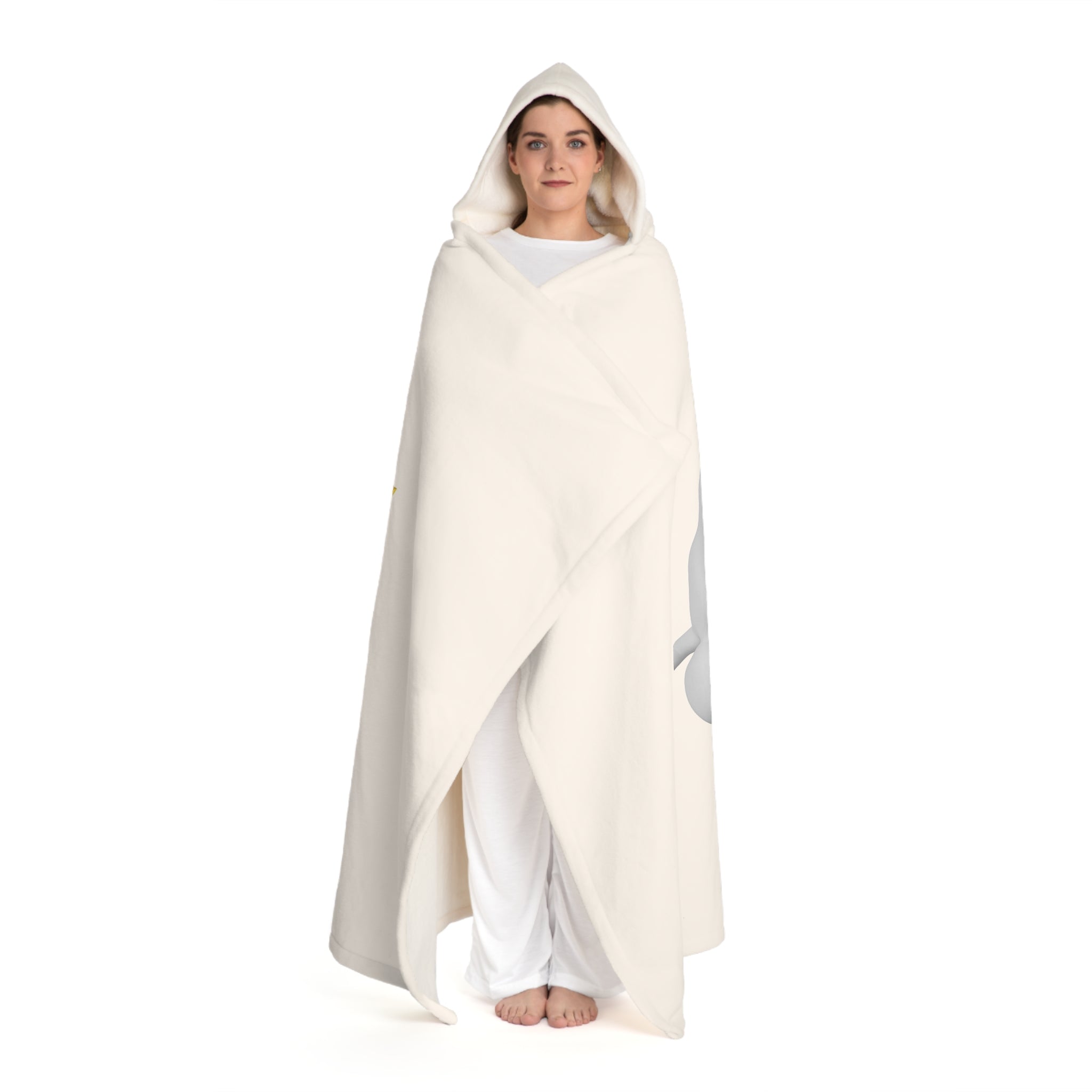 Gold Letter V With Figure Cozy Hooded Sherpa Fleece Blanket | Oversized Wearable Throw Cream Hooded Blanket