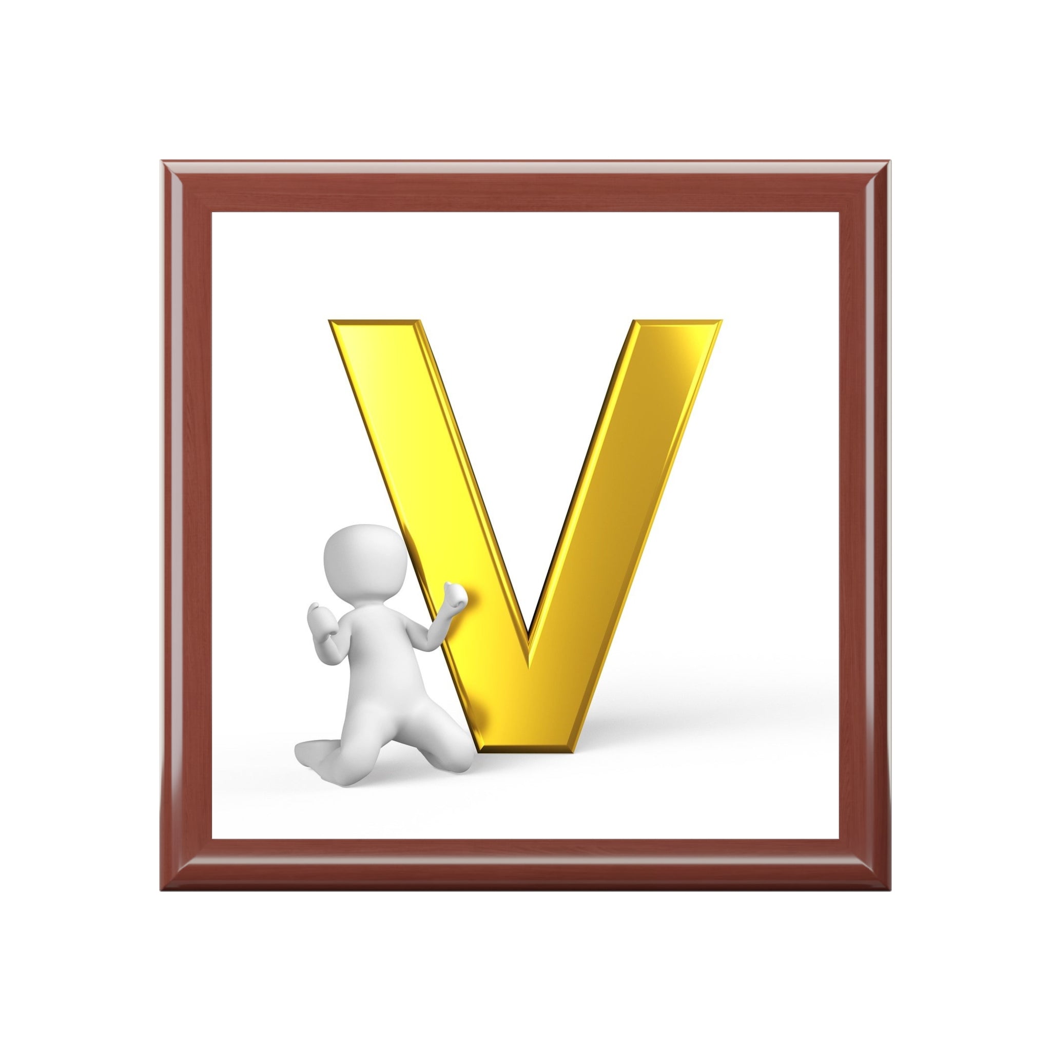 Gold Letter V Artwork Jewelry Box | Monogram Decorative Keepsake Box