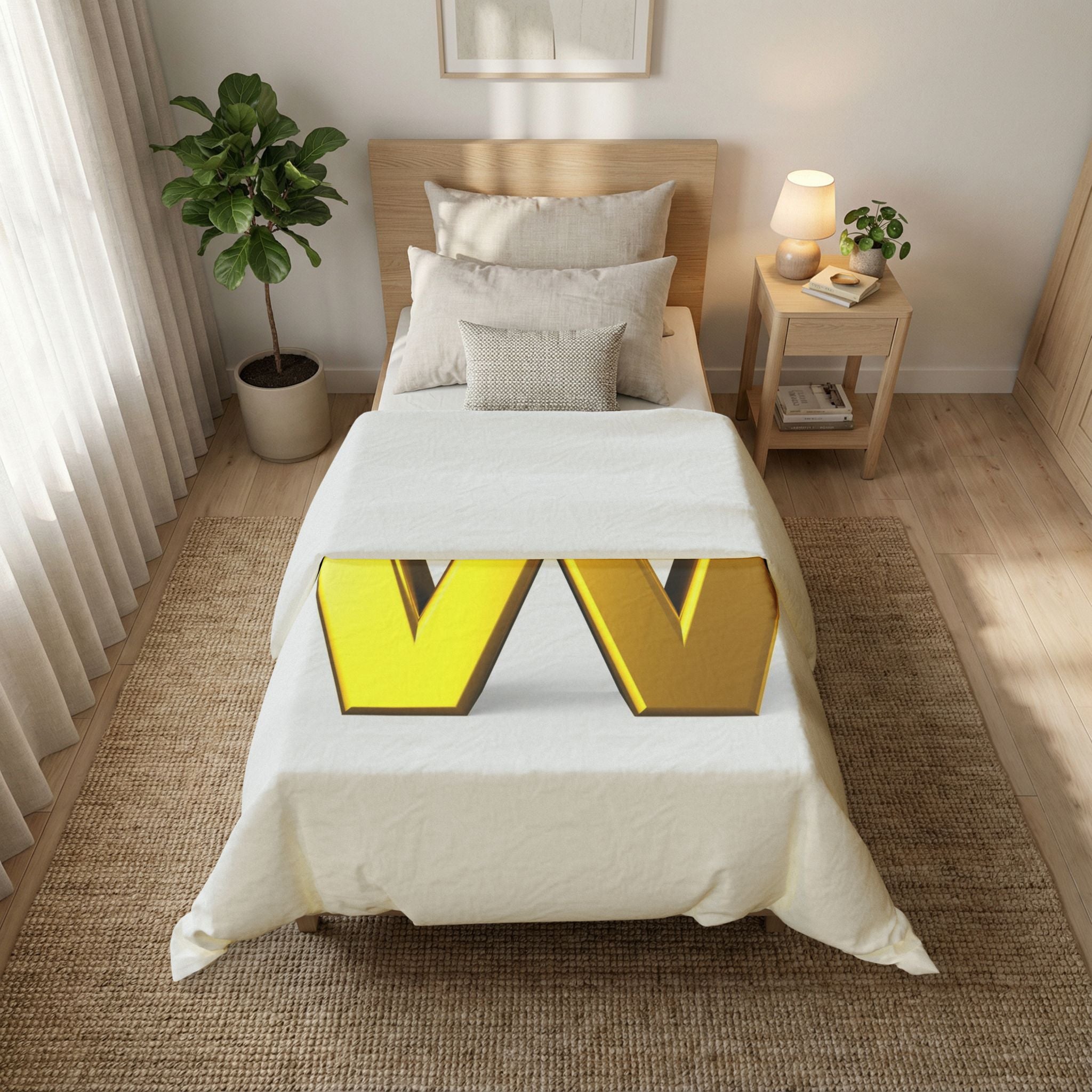3D Gold Letter W Monogram Duvet Cover | Initial W Bedding