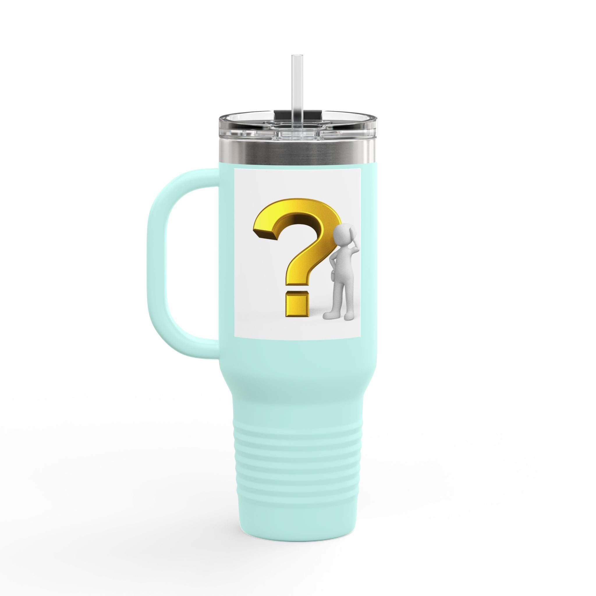 3D Gold Question Mark Illustration Travel Mug | 40oz Insulated Tumbler
