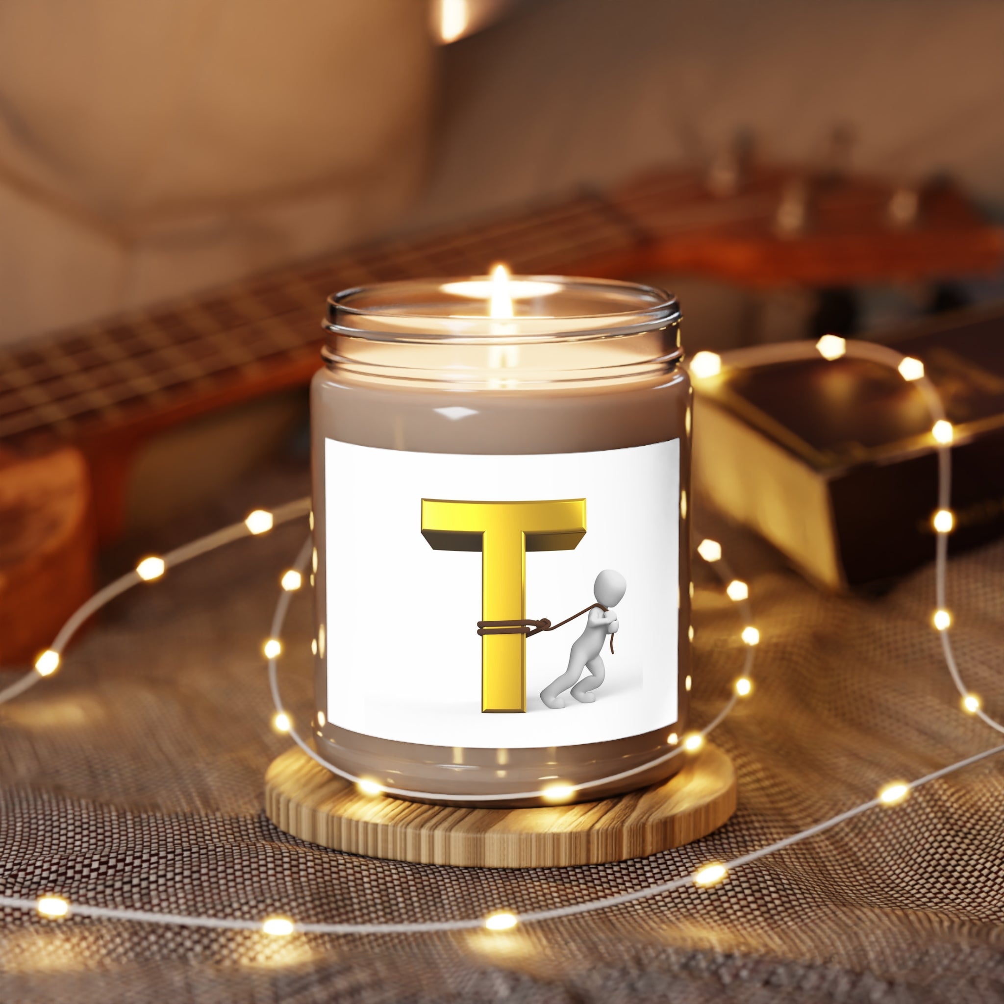 Gold Letter T with Figure Candle 9oz Soy Candle