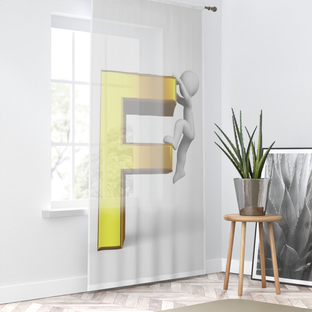 Climbing 3D Gold Letter F Window Curtain | Alphabet Monogram Sheer Panel