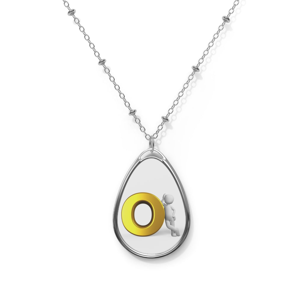 Oval Pendant Necklace with Gold Letter O — Minimalist Teardrop Jewelry