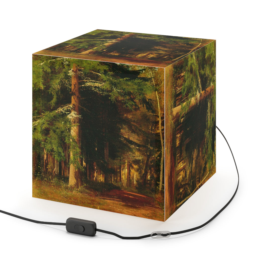 Forest Painting Light Cube Lamp | Woodland Trees, Rustic Nature Decor