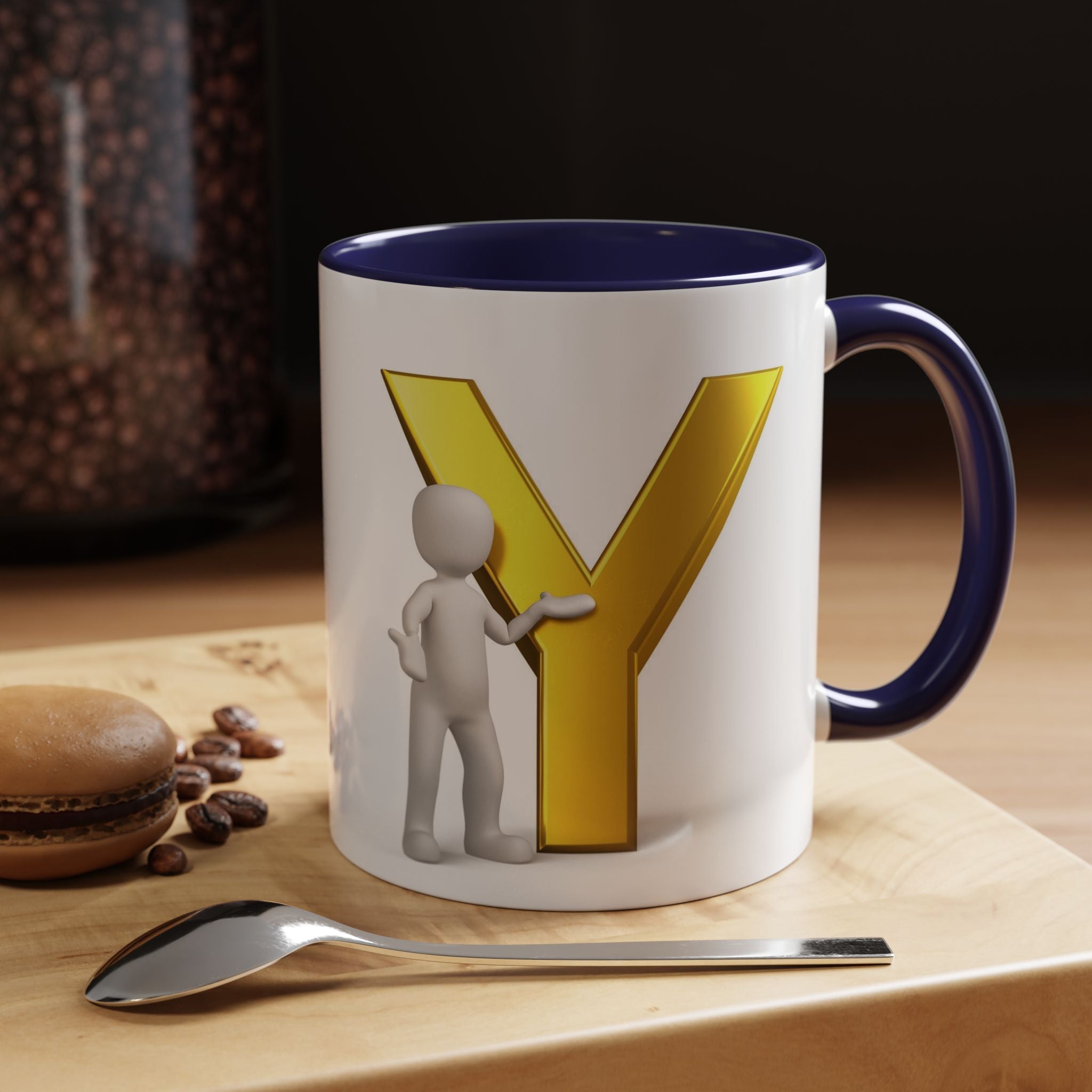 Goldbuchstabe Y mit Motiv Kaffeetasse | Akzentgriff und Innenseite