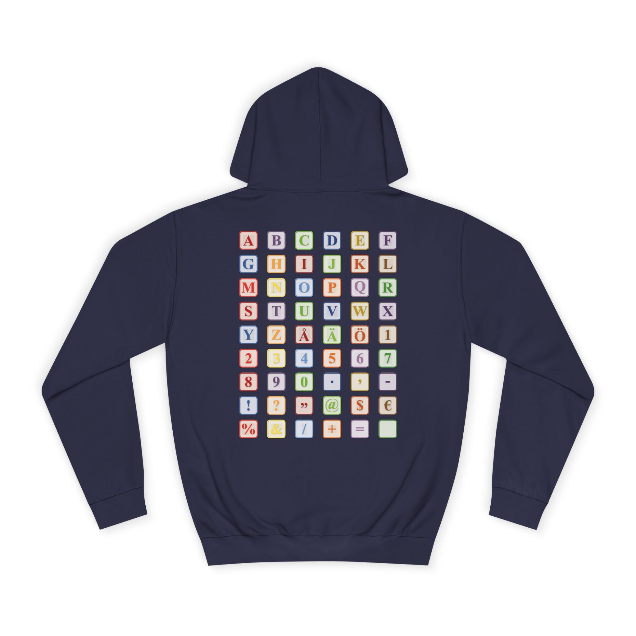 Alphabet Blocks Hoodie | Colorful Letter Grid, Back & Front Print