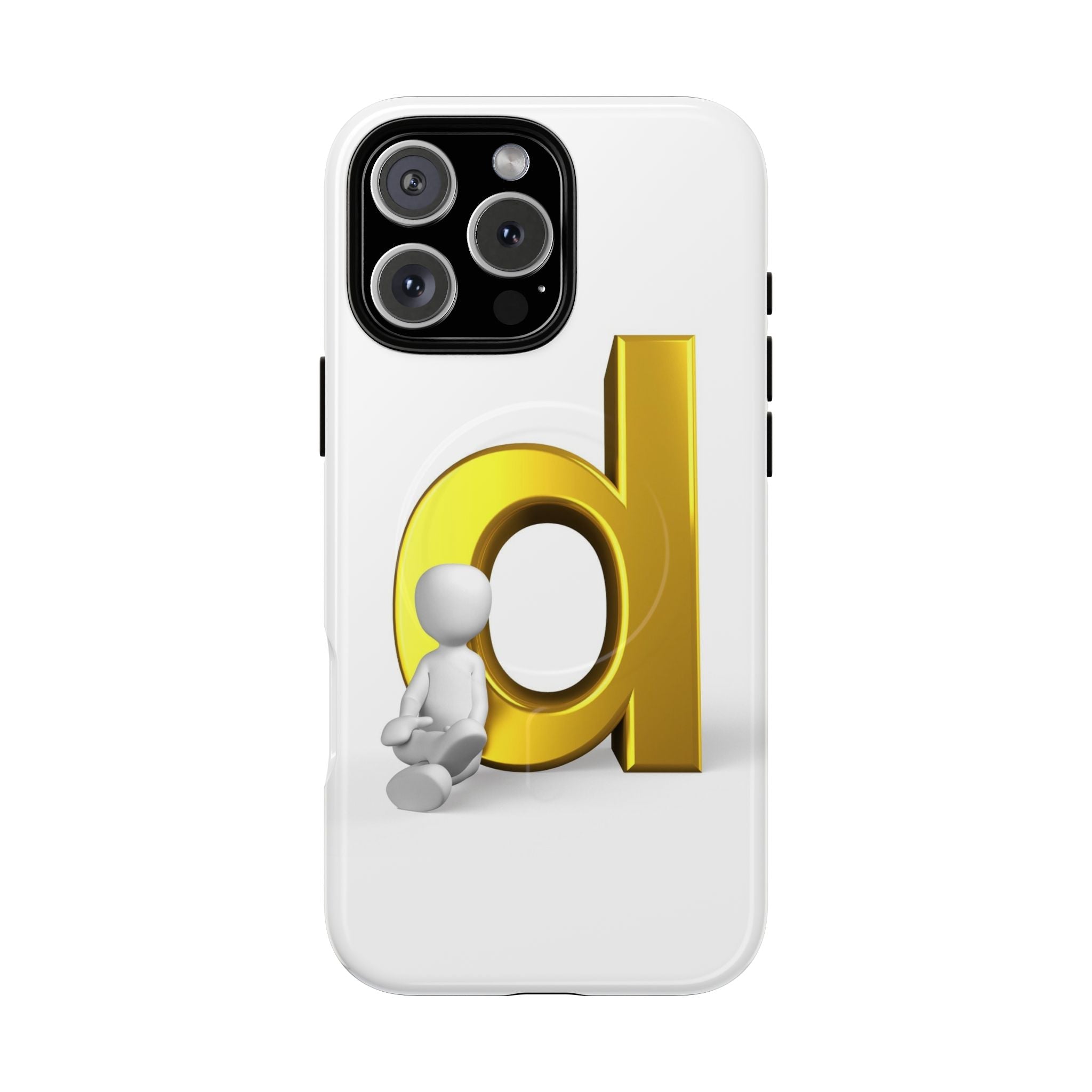 Coque de téléphone Lettre D dorée avec personnage assis | Coque magnétique