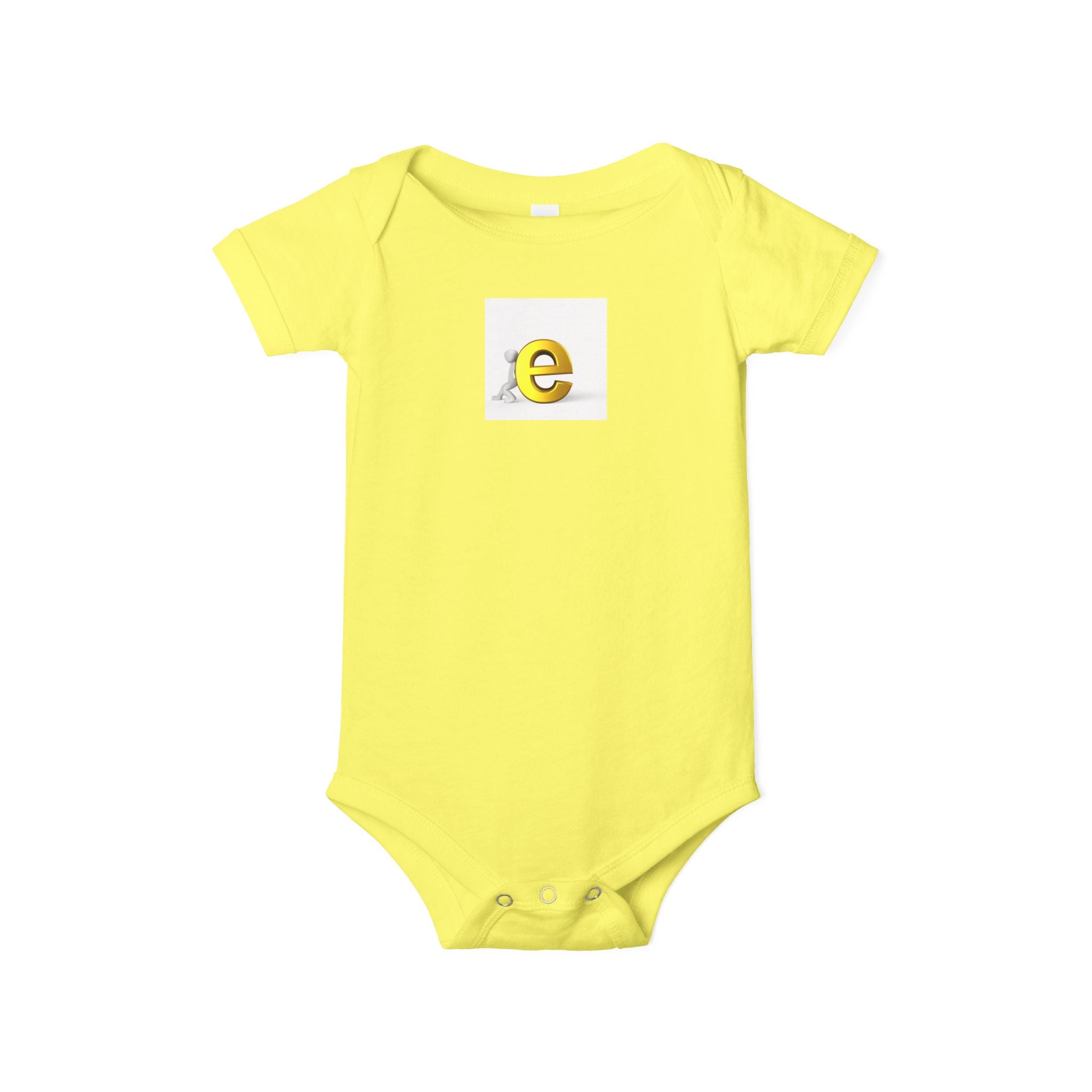 Body bébé jaune avec e minuscule | Combinaison une pièce en jersey pour bébé