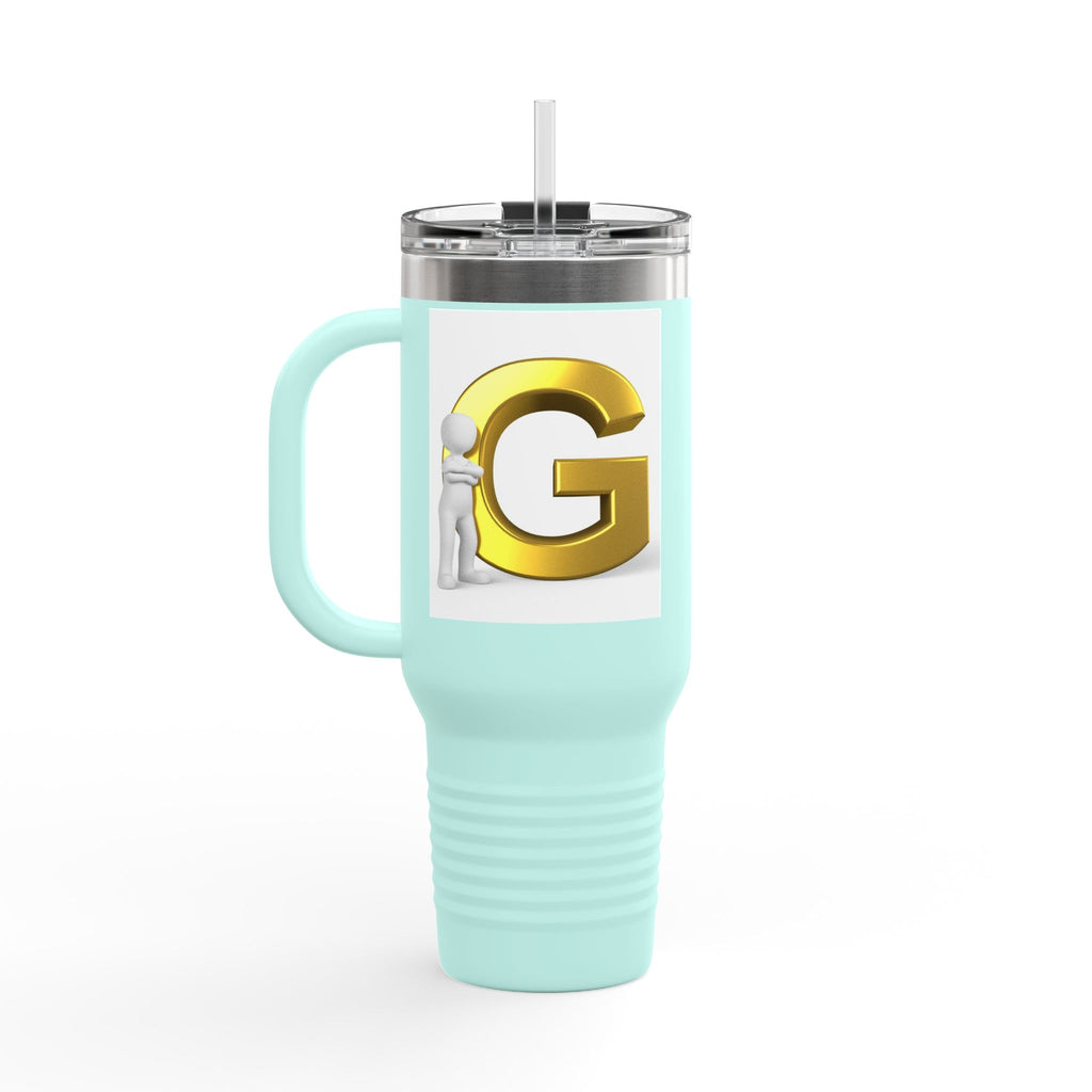 Gold 3D Letter G Initial Travel Mug 40oz | Insulated Tumbler