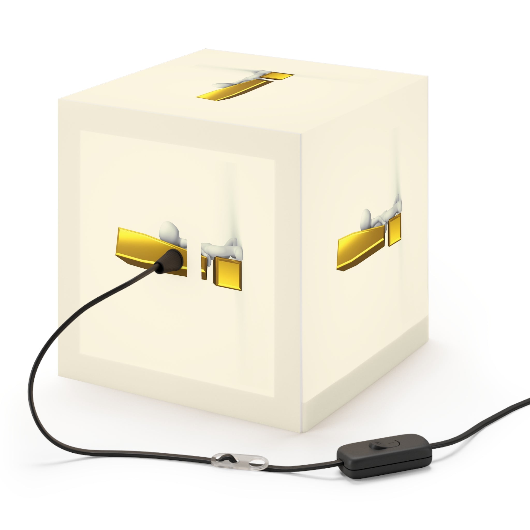 3D Figure with Gold Exclamation Light Cube Lamp | Modern Accent Lighting