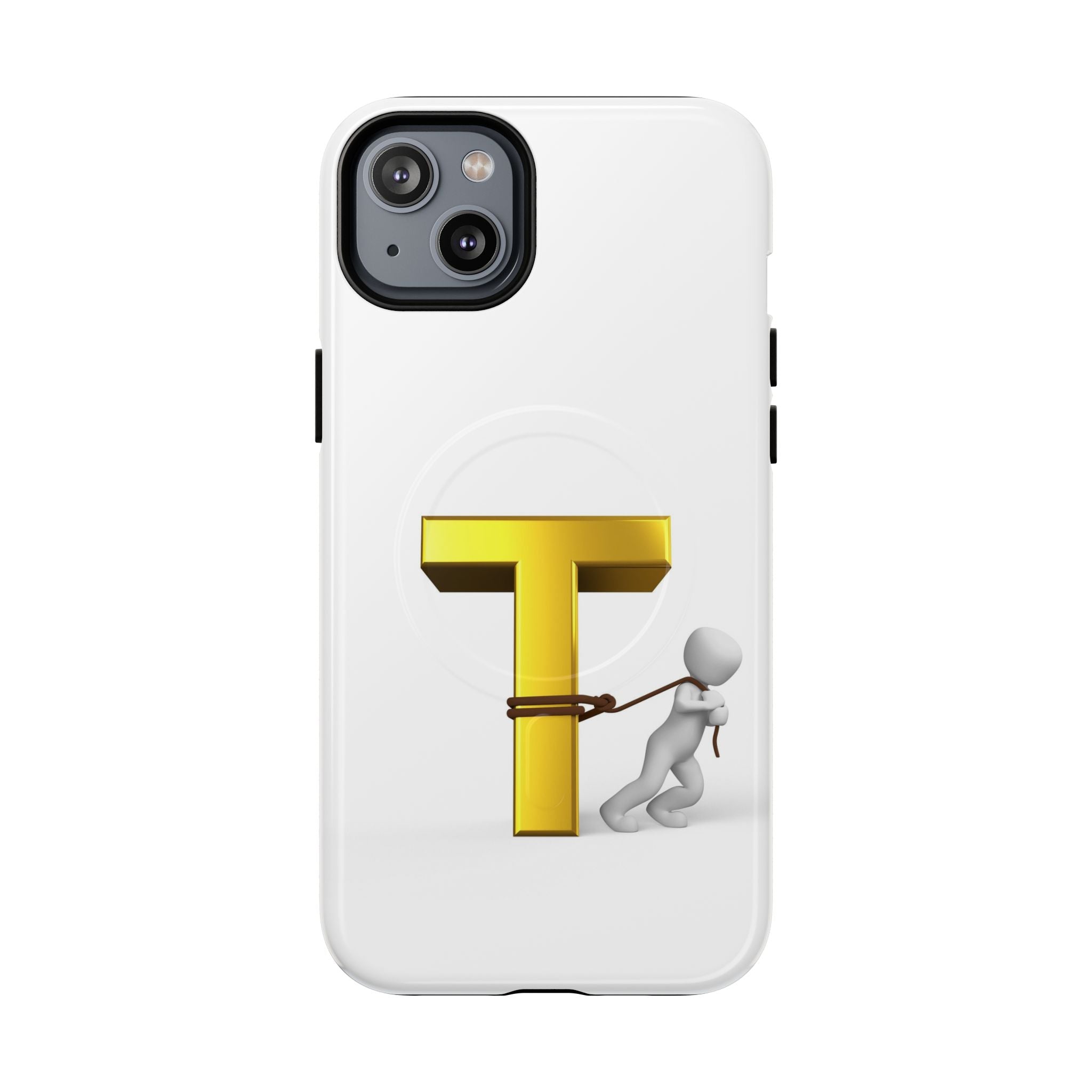 Coque de téléphone Lettre T en or avec personnage tirant | Coque magnétique résistante