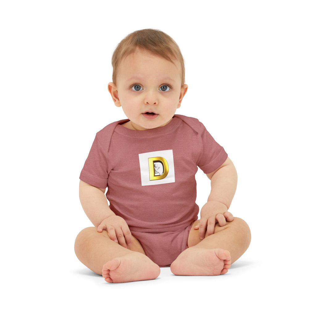 Gold Letter D Infant Onesie | Baby Monogram Initial Bodysuit