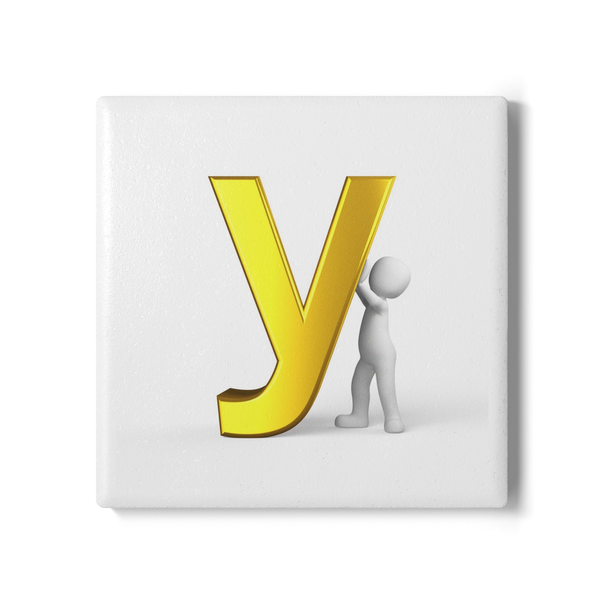 Gold Letter Y with Figure Ceramic Coaster | Monogram Initial Coaster