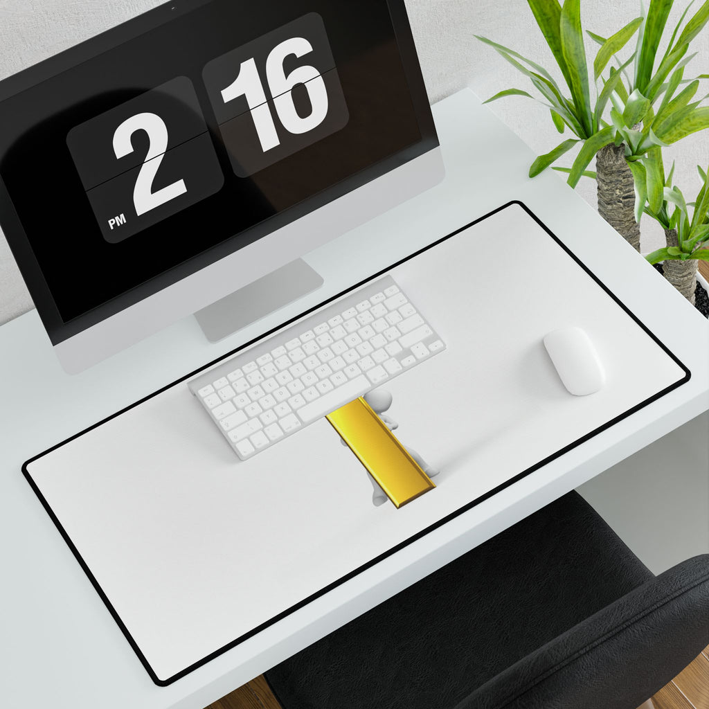 3D Figure Pushing Gold Letter i Desk Mat | Desk Mats