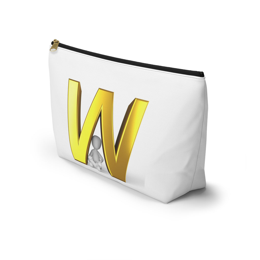 Gold Letter W monogram Accessory Pouch | Initial W T bottom cosmetic bag