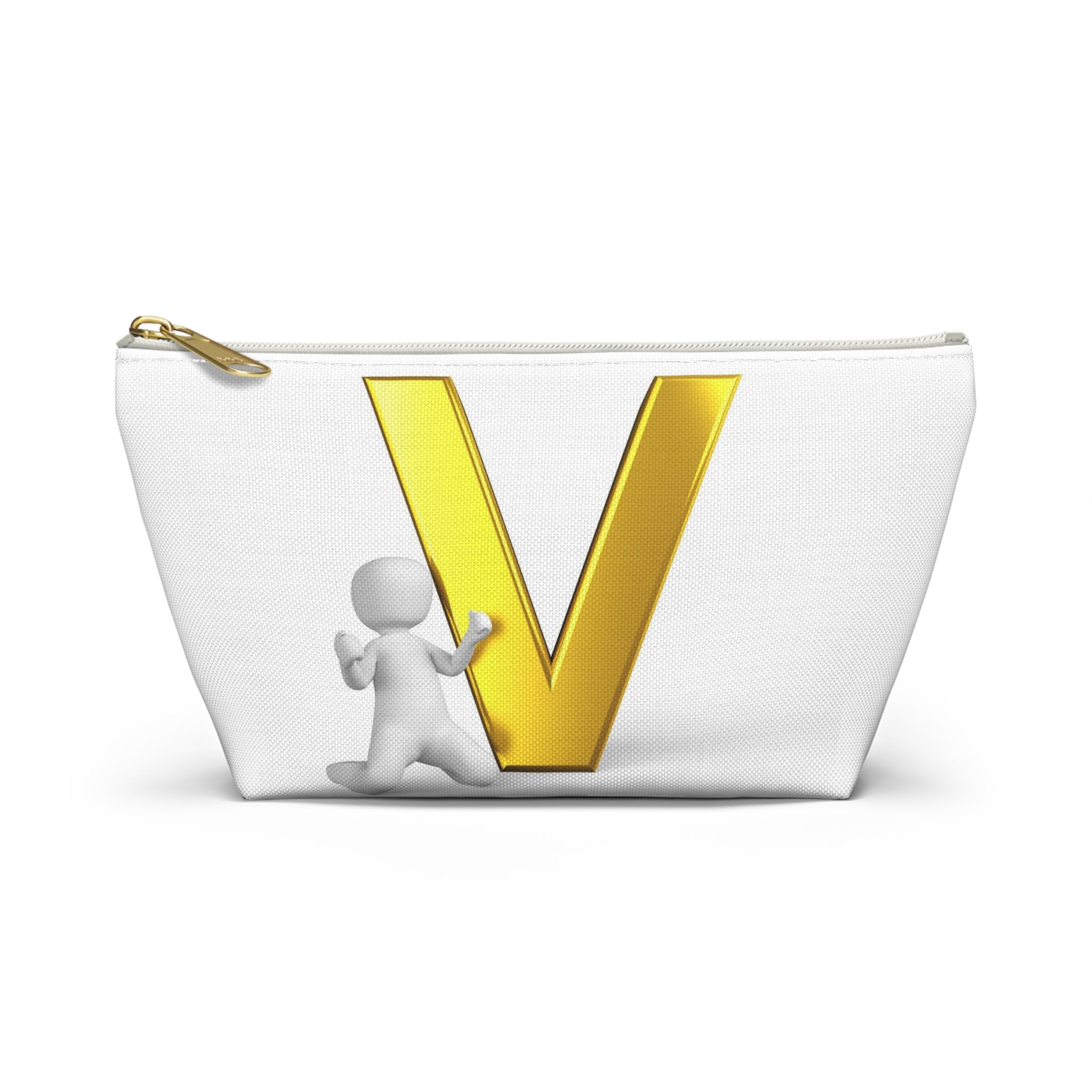Gold Letter V Monogram Accessory Pouch | Initial V Makeup Bag