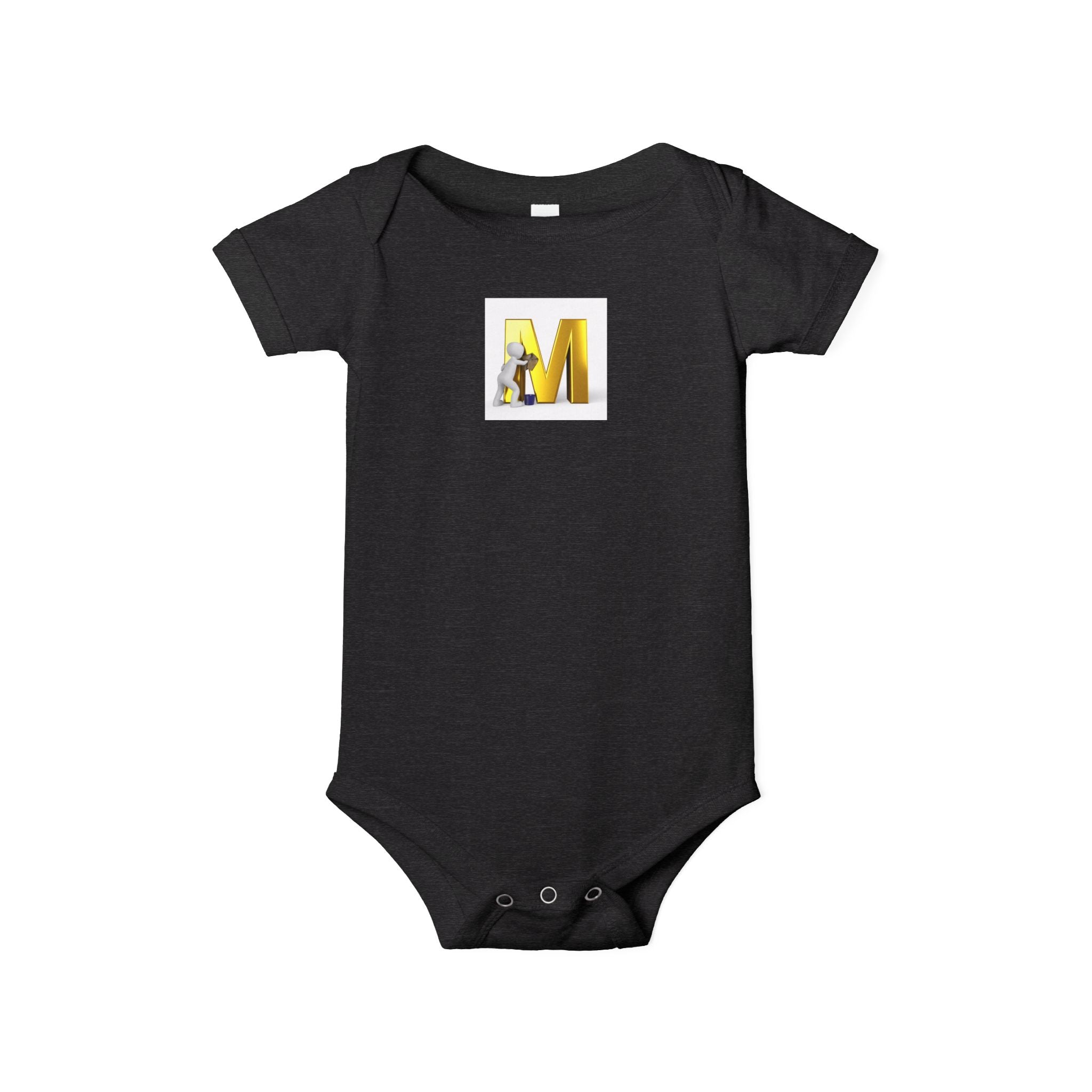 Lettre M jaune avec grenouillère souris | Body bébé initiales monogramme