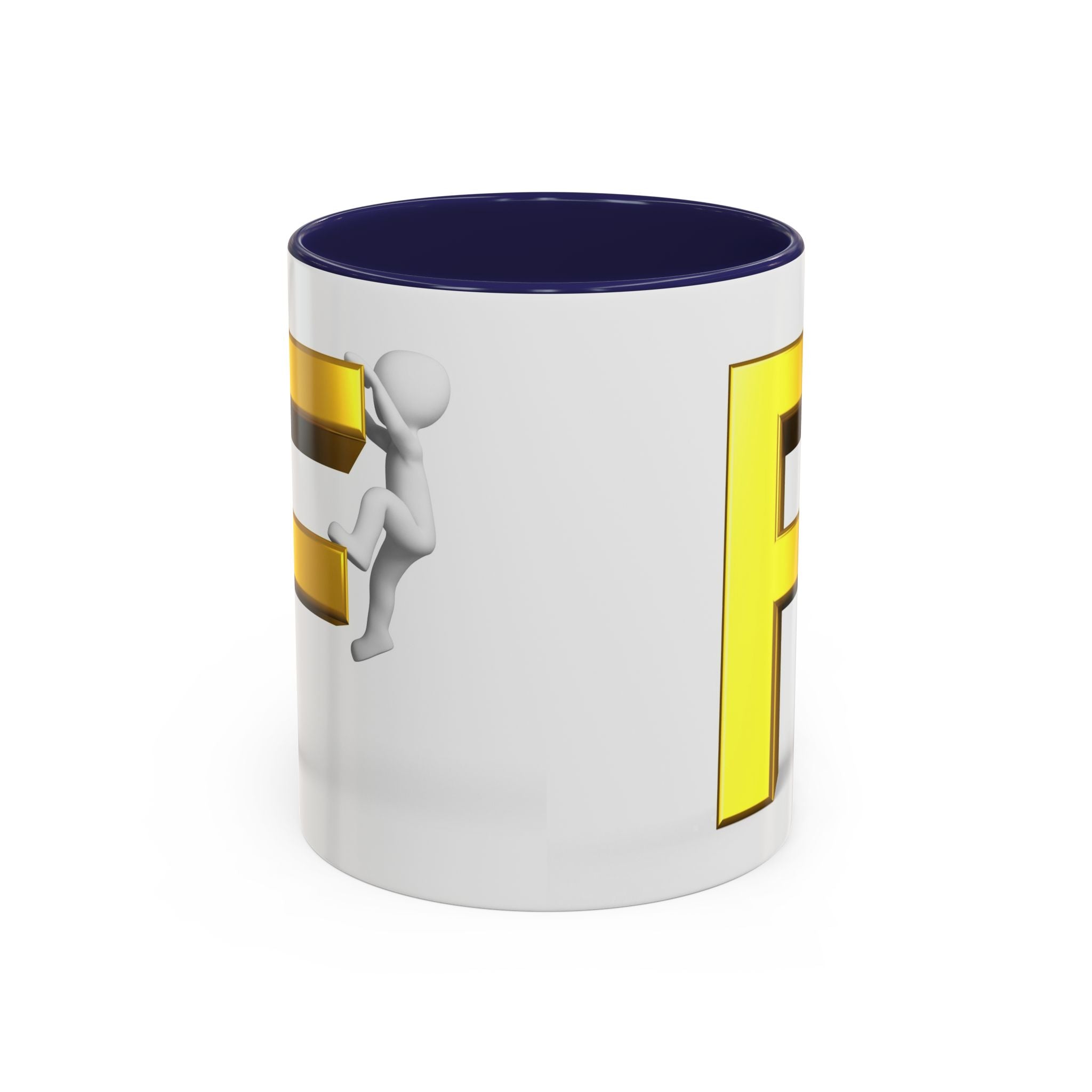 Mug Lettre F dorée avec figurine d'escalade | Mug à café accentué 11oz 15oz