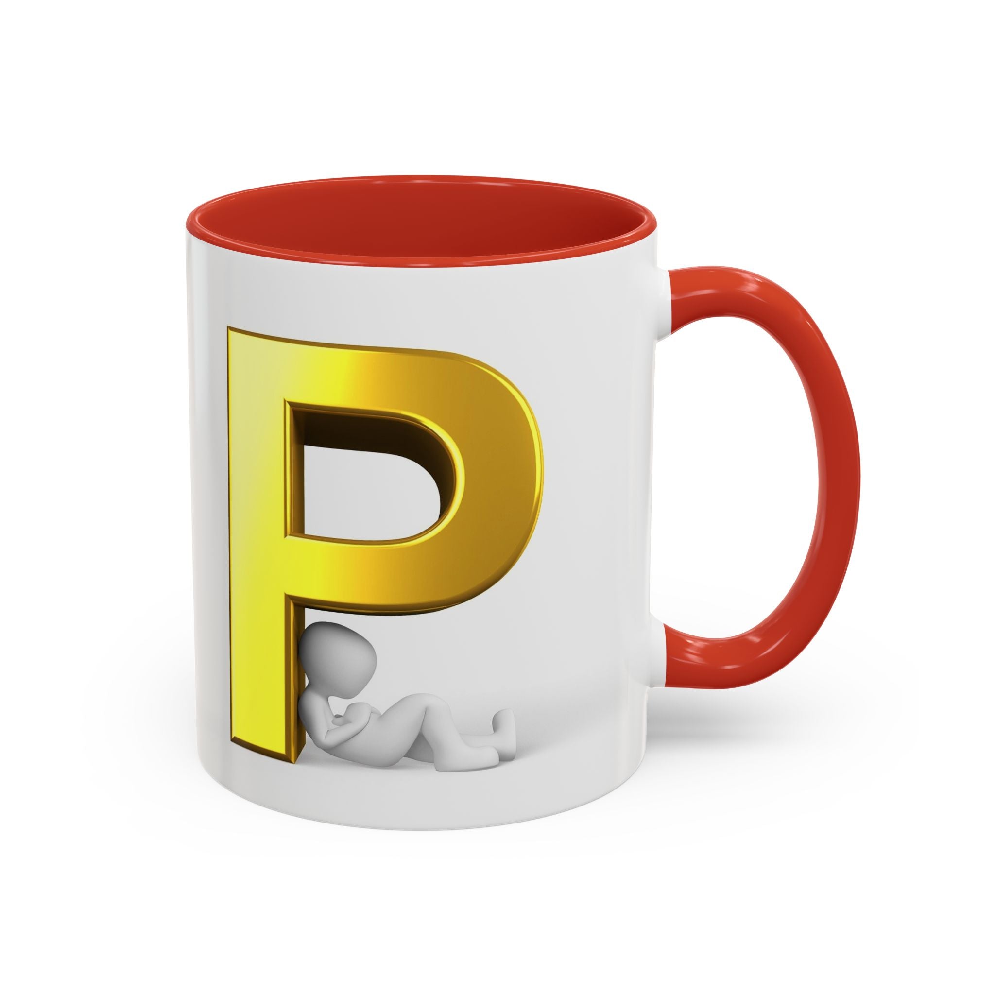 Mug Lettre P dorée avec silhouette relaxante | Mug à café avec anse colorée 325 ml 445 ml