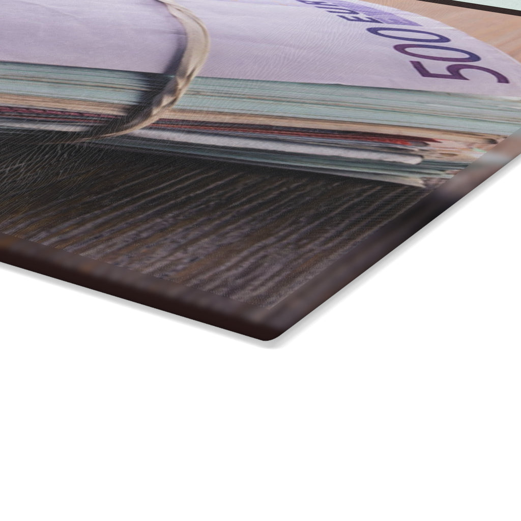 Stacked Euro Banknotes Glass Cutting Board | Money Photo Kitchen Decor