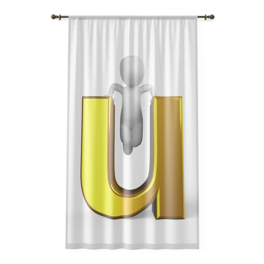 3D Letter U with Figure Window Curtain | Alphabet Initial Panel Drapery