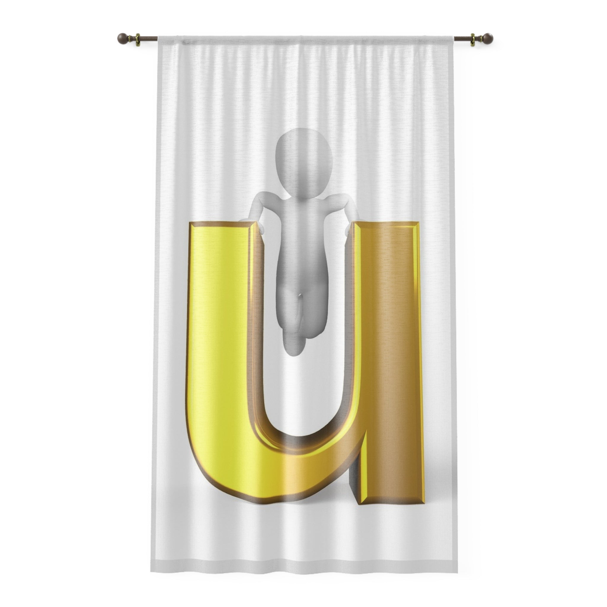 3D Letter U with Figure Window Curtain | Alphabet Initial Panel Drapery