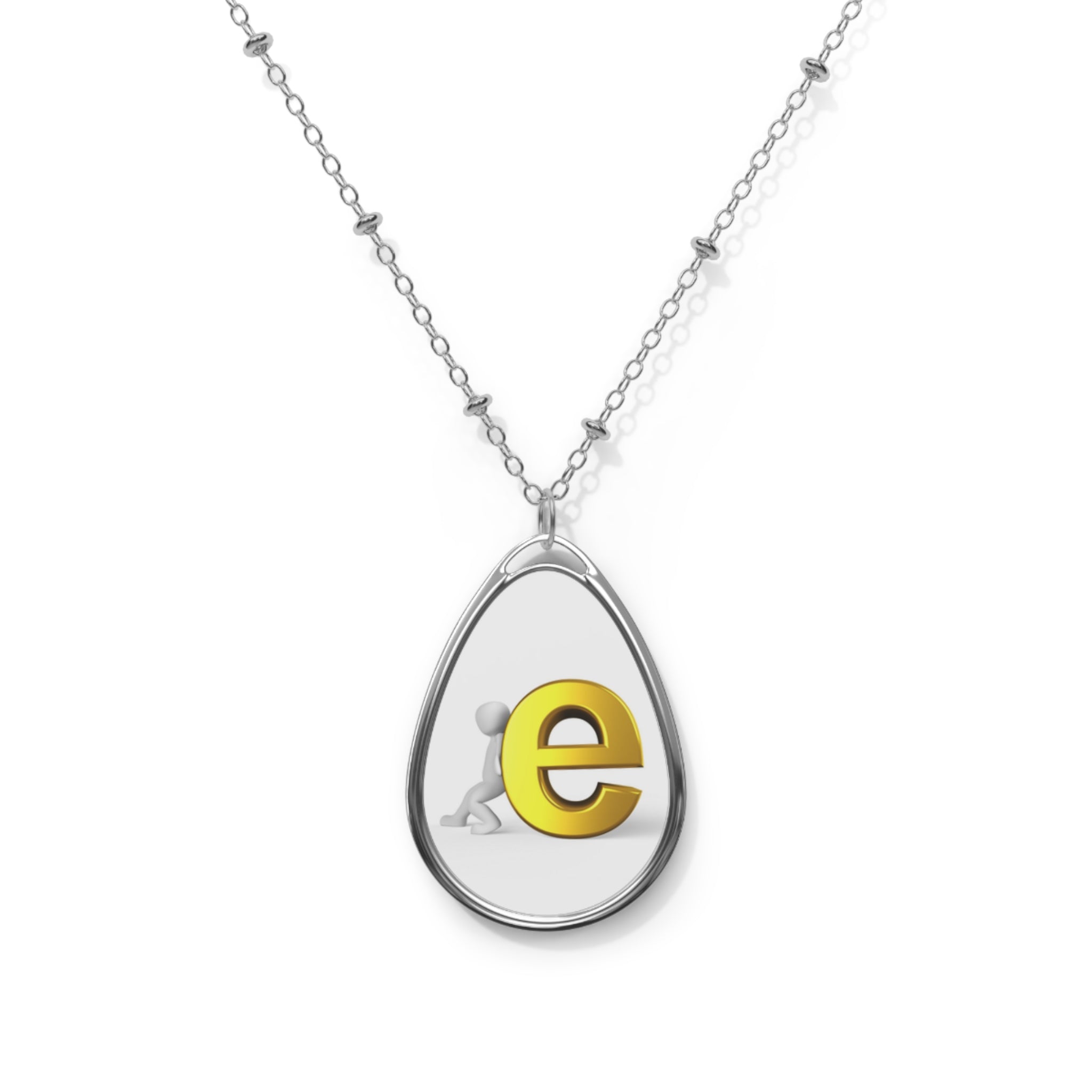 Oval Initial Pendant Necklace — Personalized 'e' Teardrop Locket
