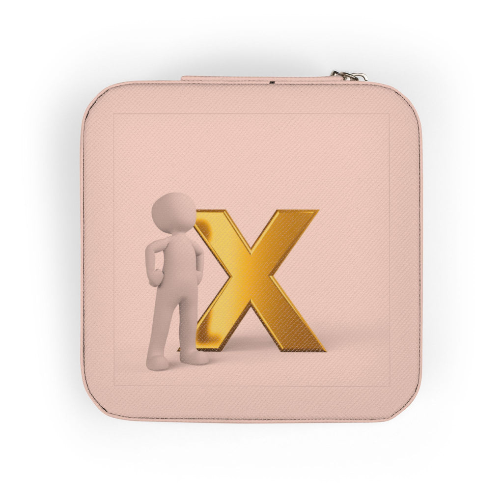 3D Gold X monogram Jewelry Travel Case | Compact Leatherette Organizer