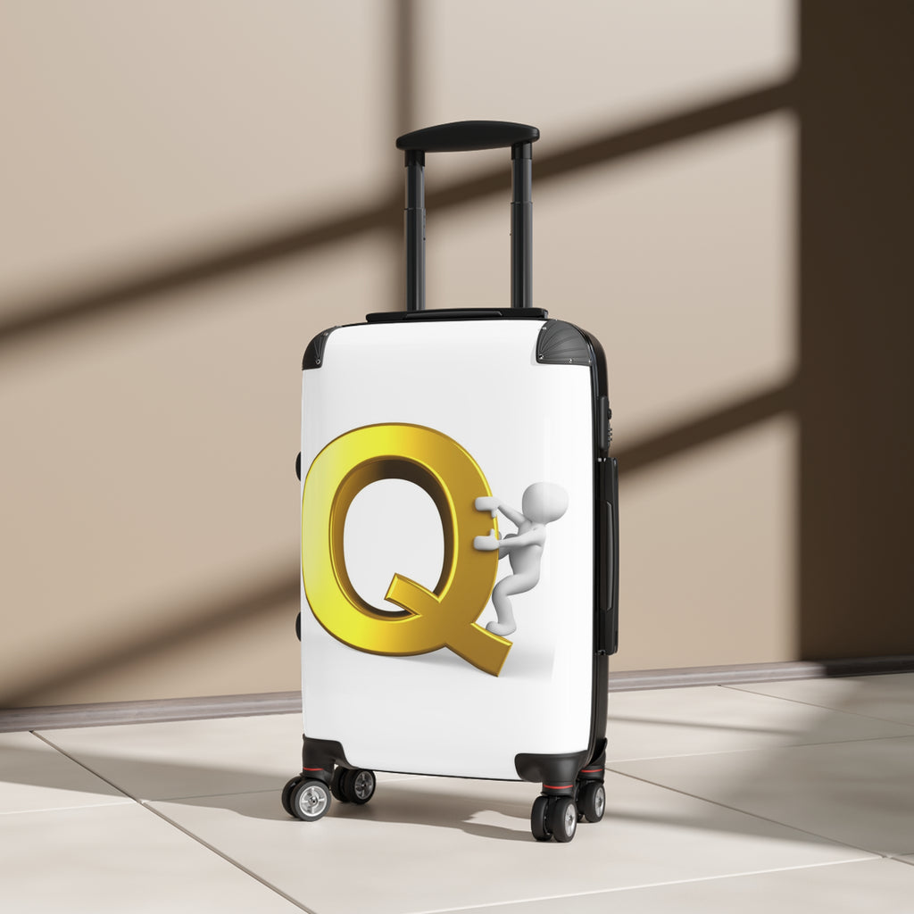 Gold Letter Q with Climbing Figure Suitcase | Monogram Initial Luggage