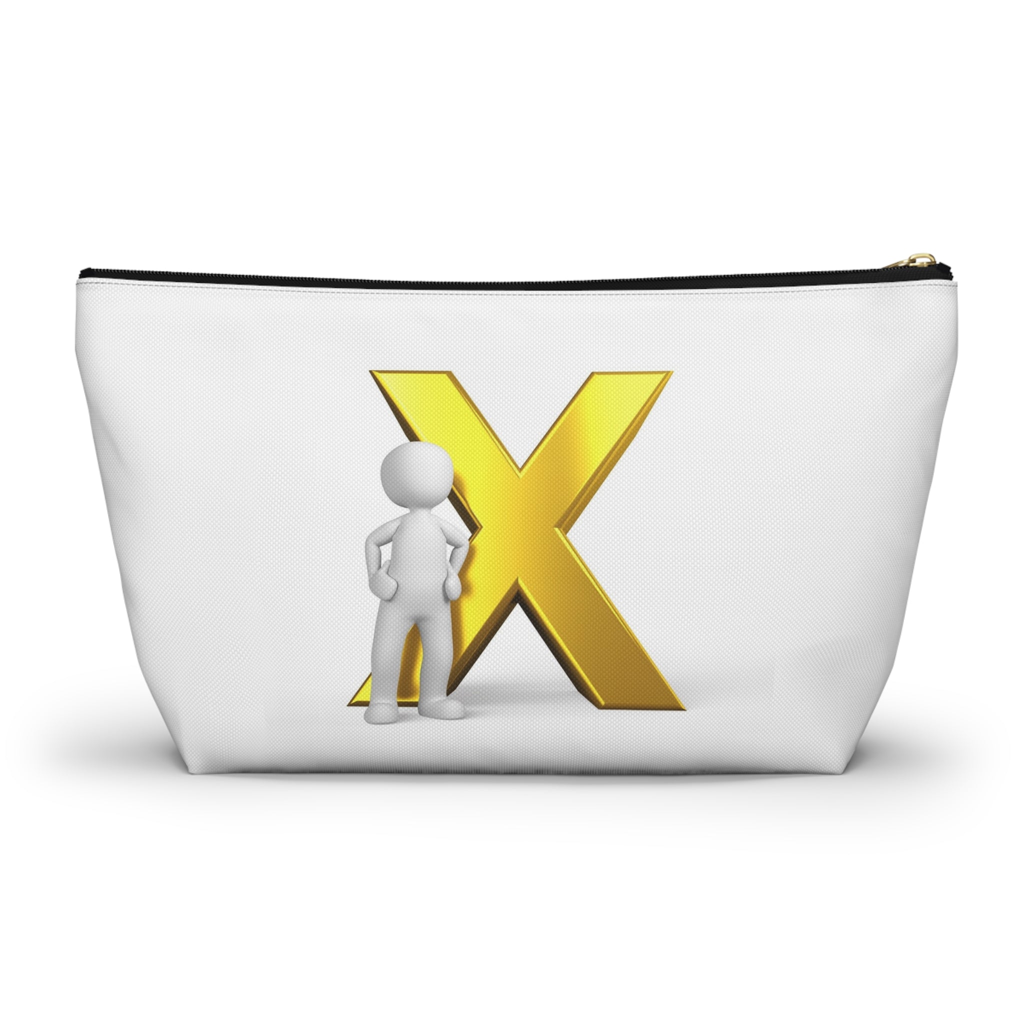 Gold Letter X with Stick Figure Accessory Pouch | T-Bottom Zipper Pouch