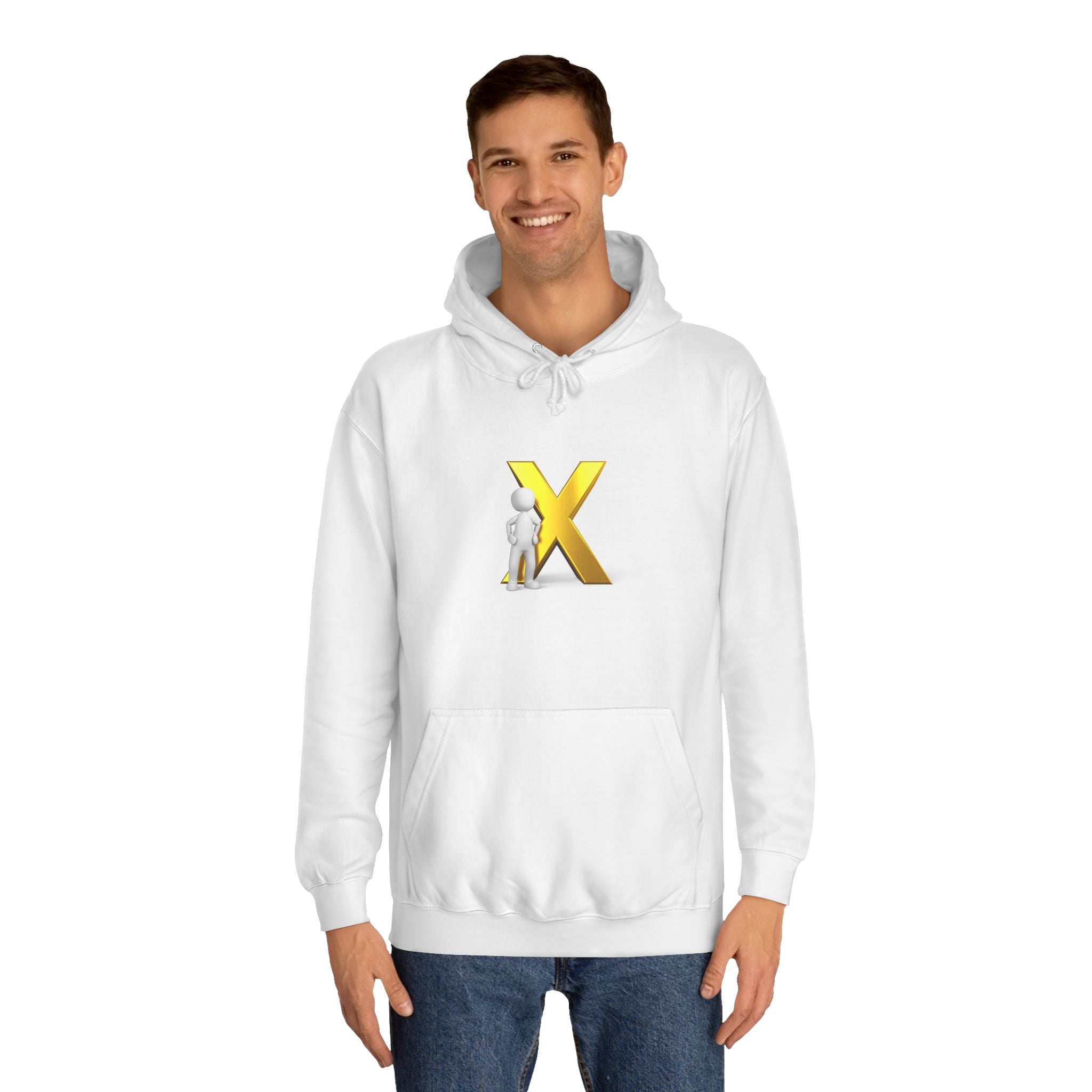 Golden Letter X Graphic Hoodie | 3D Stick Figure Initial X Sweatshirt