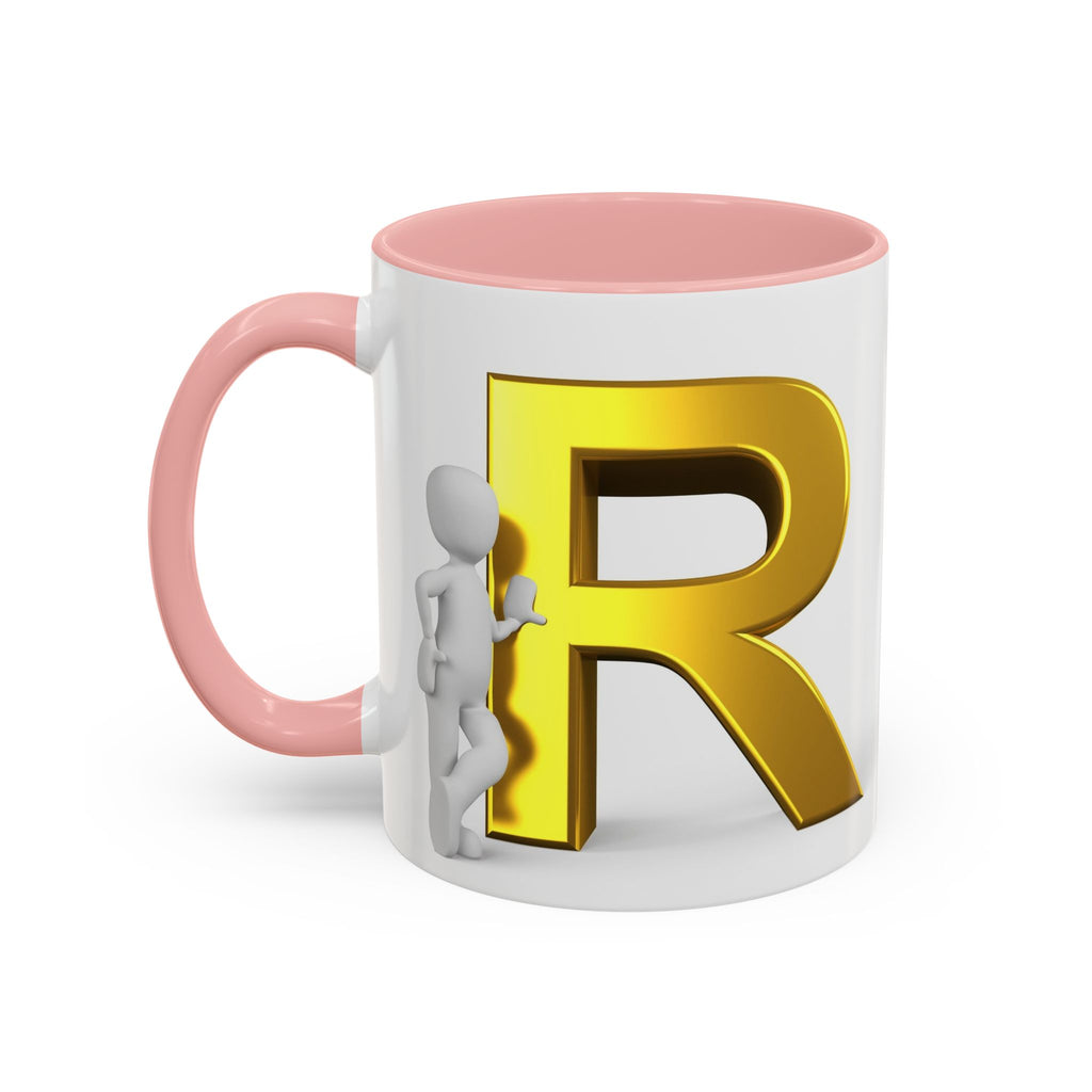 Gold Letter R with 3D Figure Accent Coffee Mug | Monogram Initial Mug
