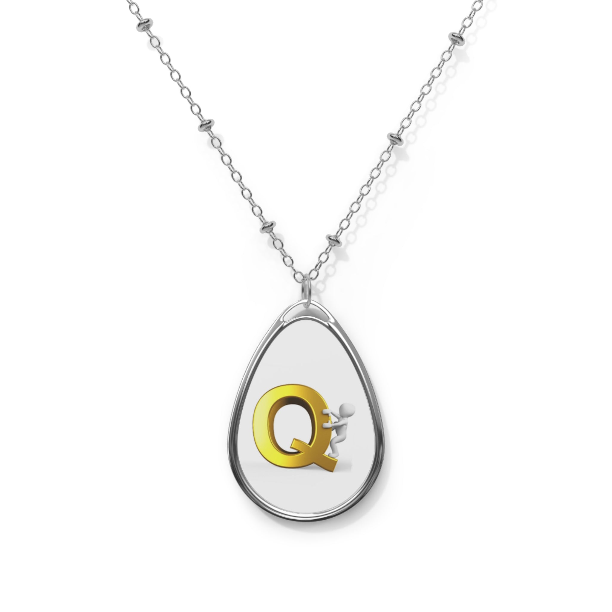 Letter Q Oval Necklace — Personalized Initial Teardrop Pendant