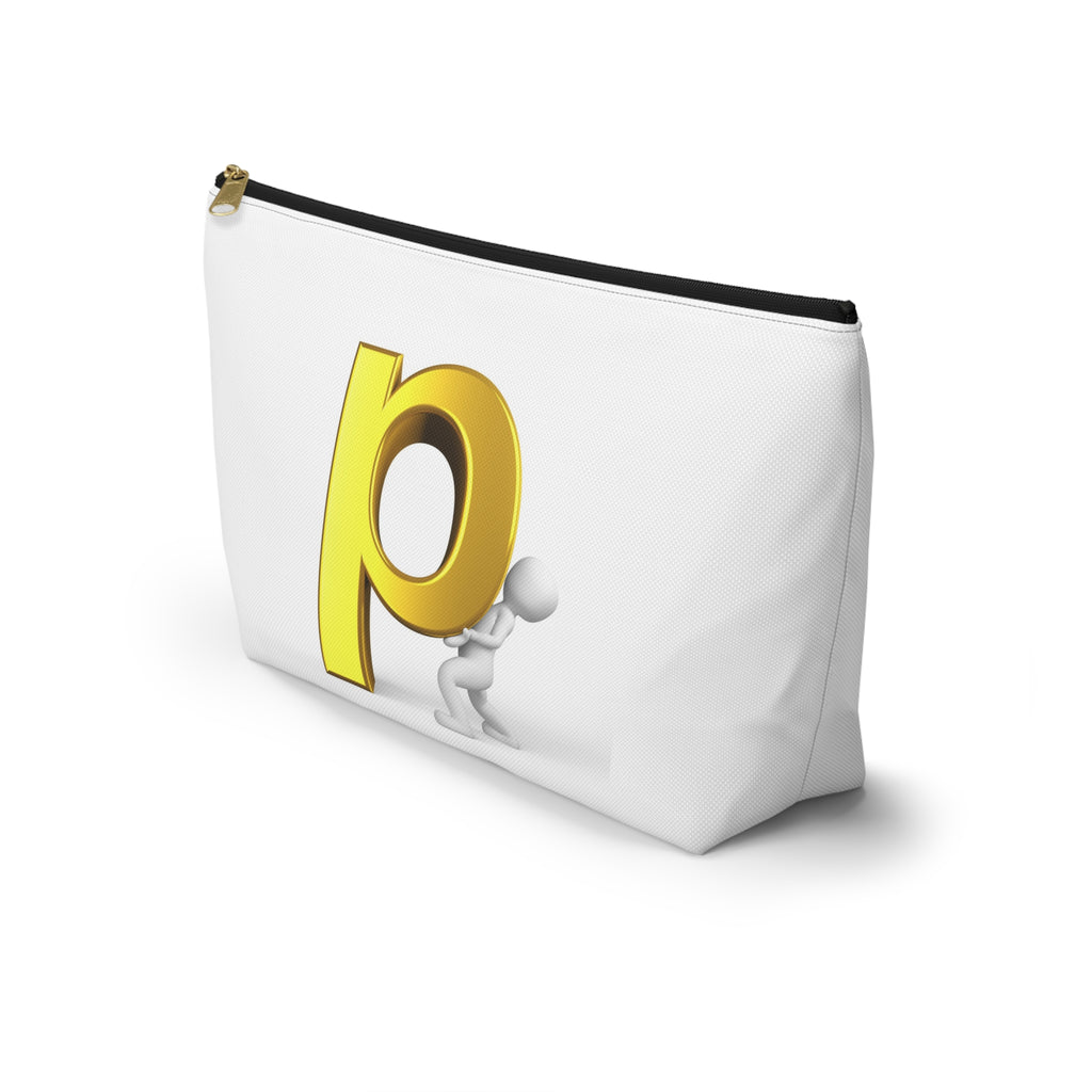 Gold Letter P Monogram Accessory Pouch | T-Bottom Zippered Cosmetic Bag