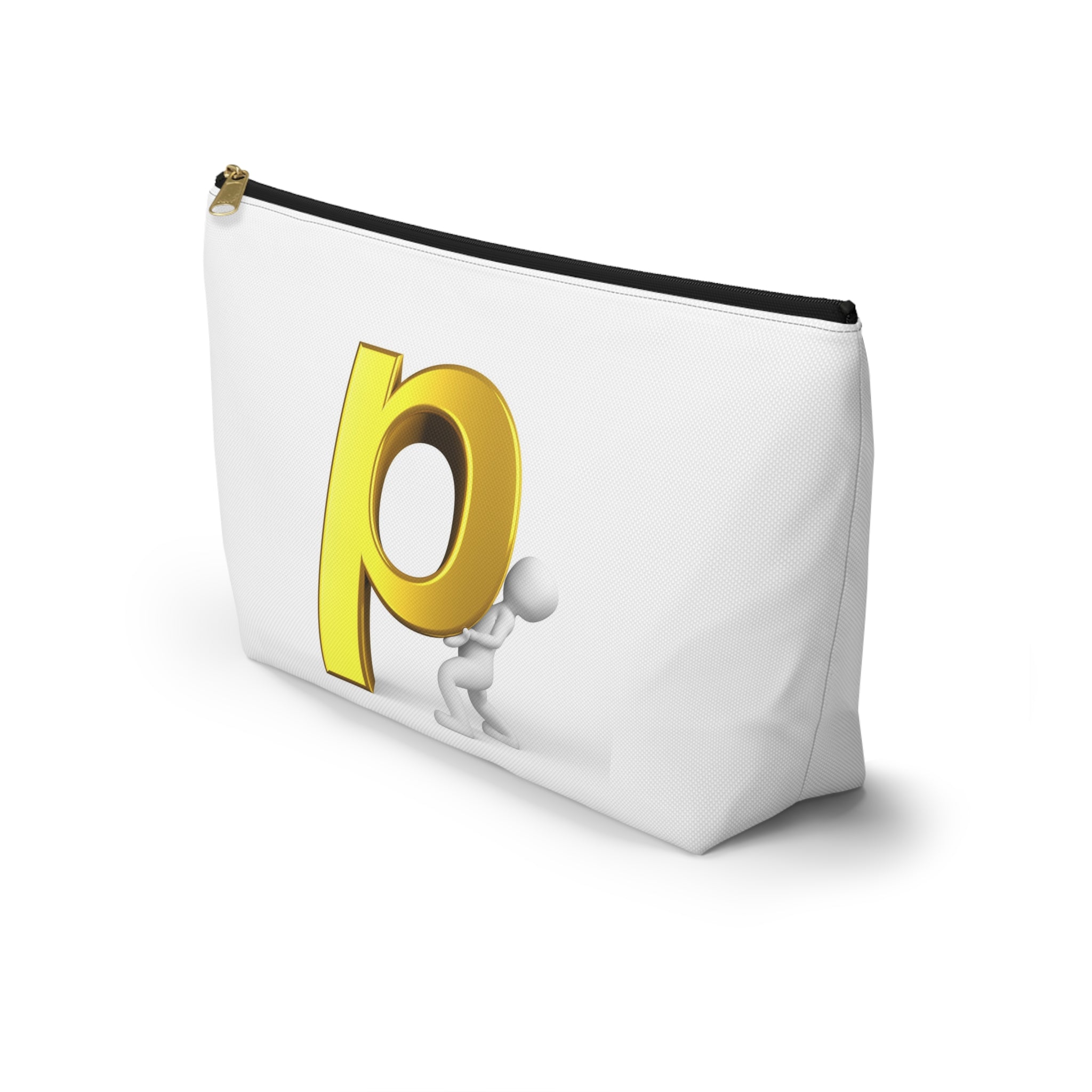 Gold Letter P Monogram Accessory Pouch | T-Bottom Zippered Cosmetic Bag