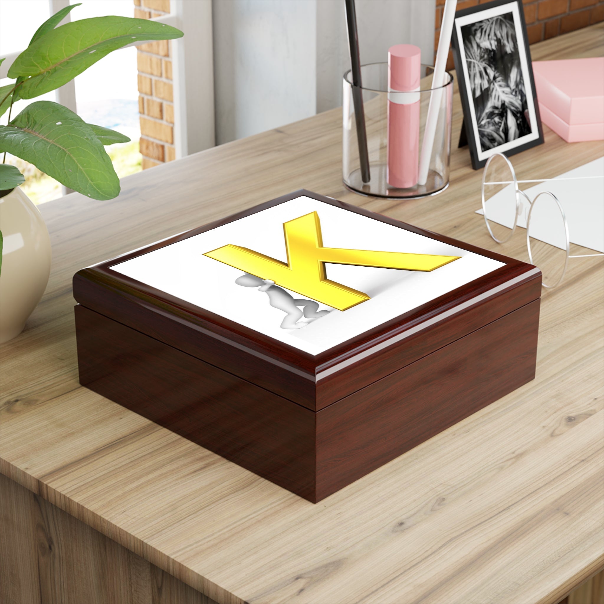 Gold Letter K Monogram Jewelry Box | Personalized Initial Keepsake