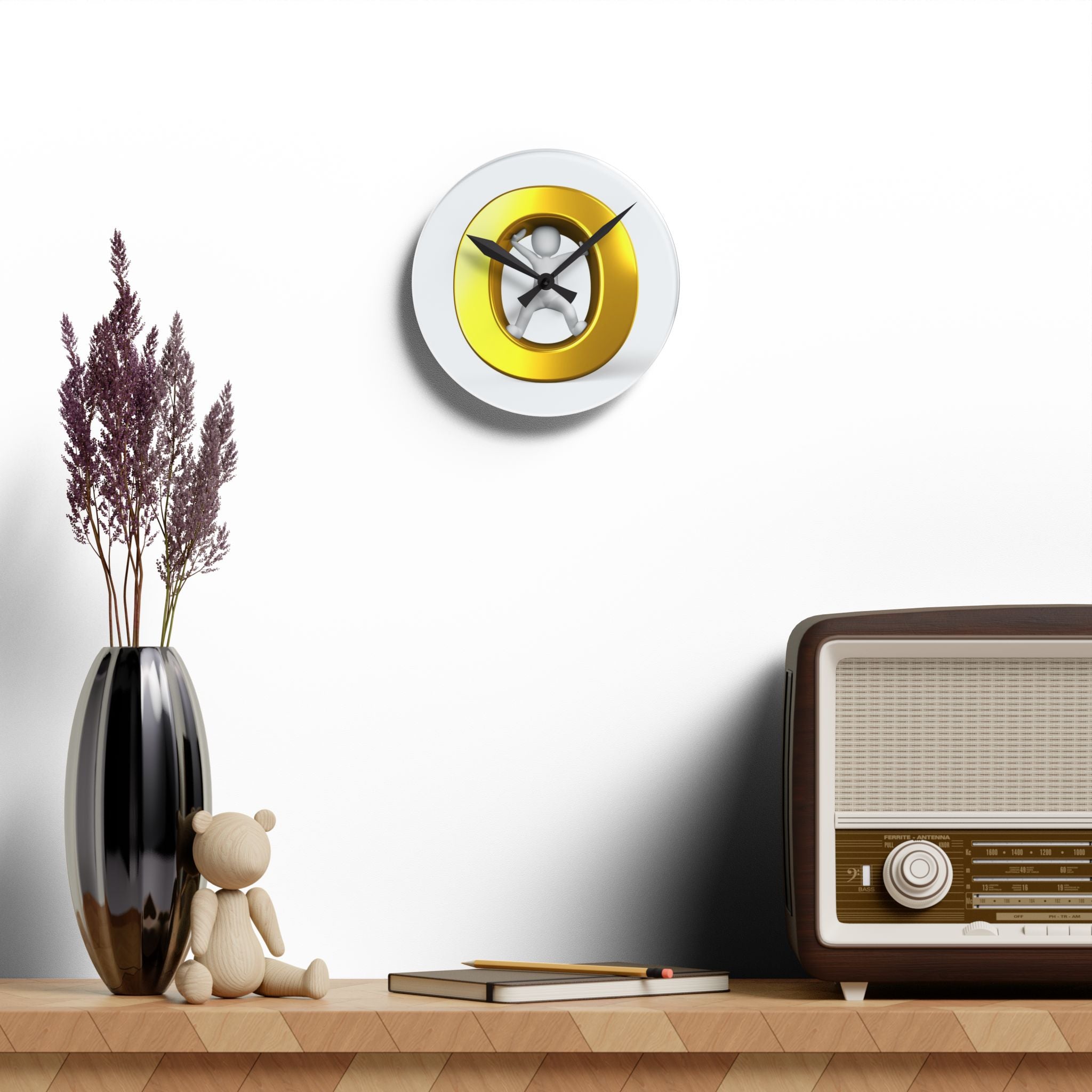 Gold Letter O Figure Acrylic Wall Clock | Modern Minimalist Timepiece