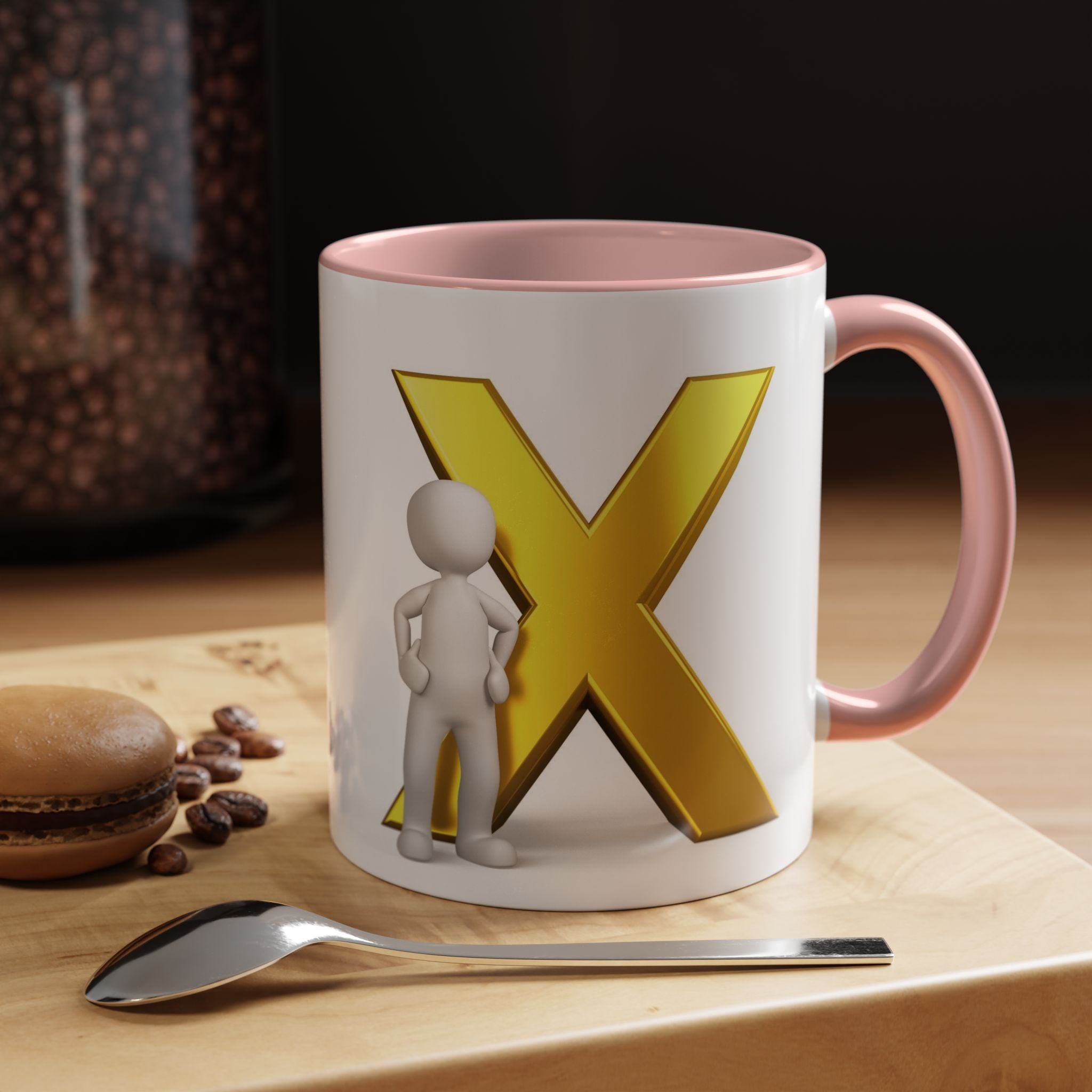 Mug à anse avec lettre X dorée et figurine 3D | Mug à café 11oz 15oz