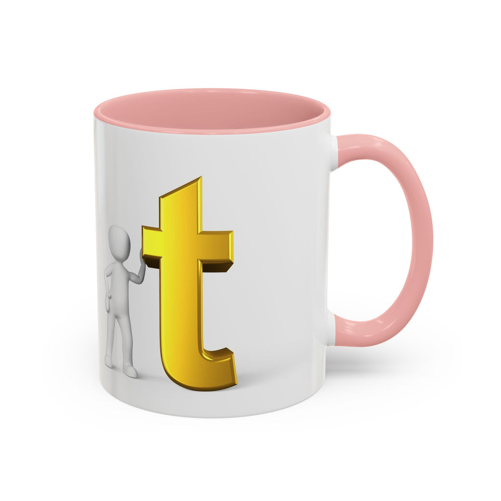 3D Stick Figure with Gold Letter T Mug | Accent Coffee Mug